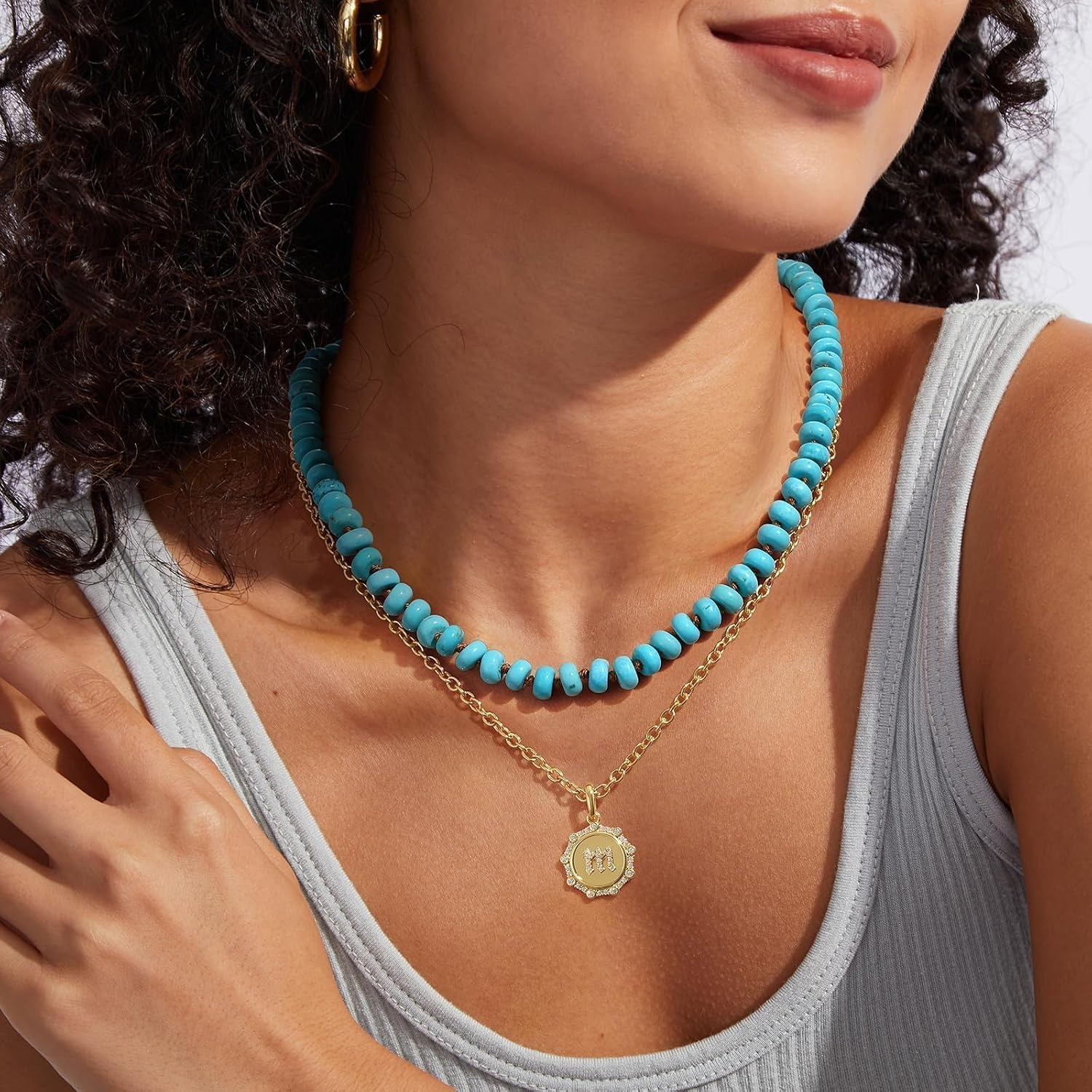 image:imageKissYan Beaded Necklaces for Women Natural Chunky Gemstone Summer ChokerTurquoise Green