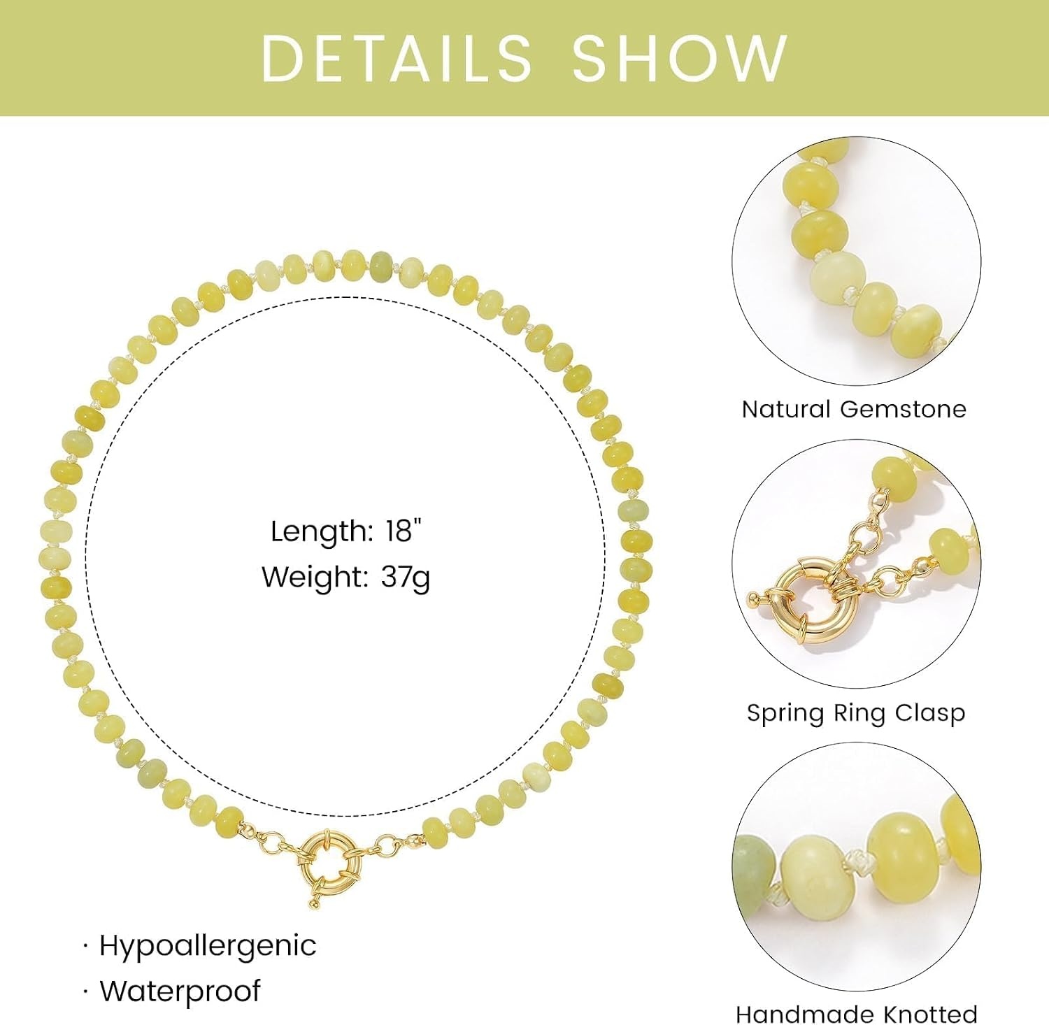 image:imageKissYan Beaded Necklaces for Women Natural Chunky Gemstone Summer ChokerYellow