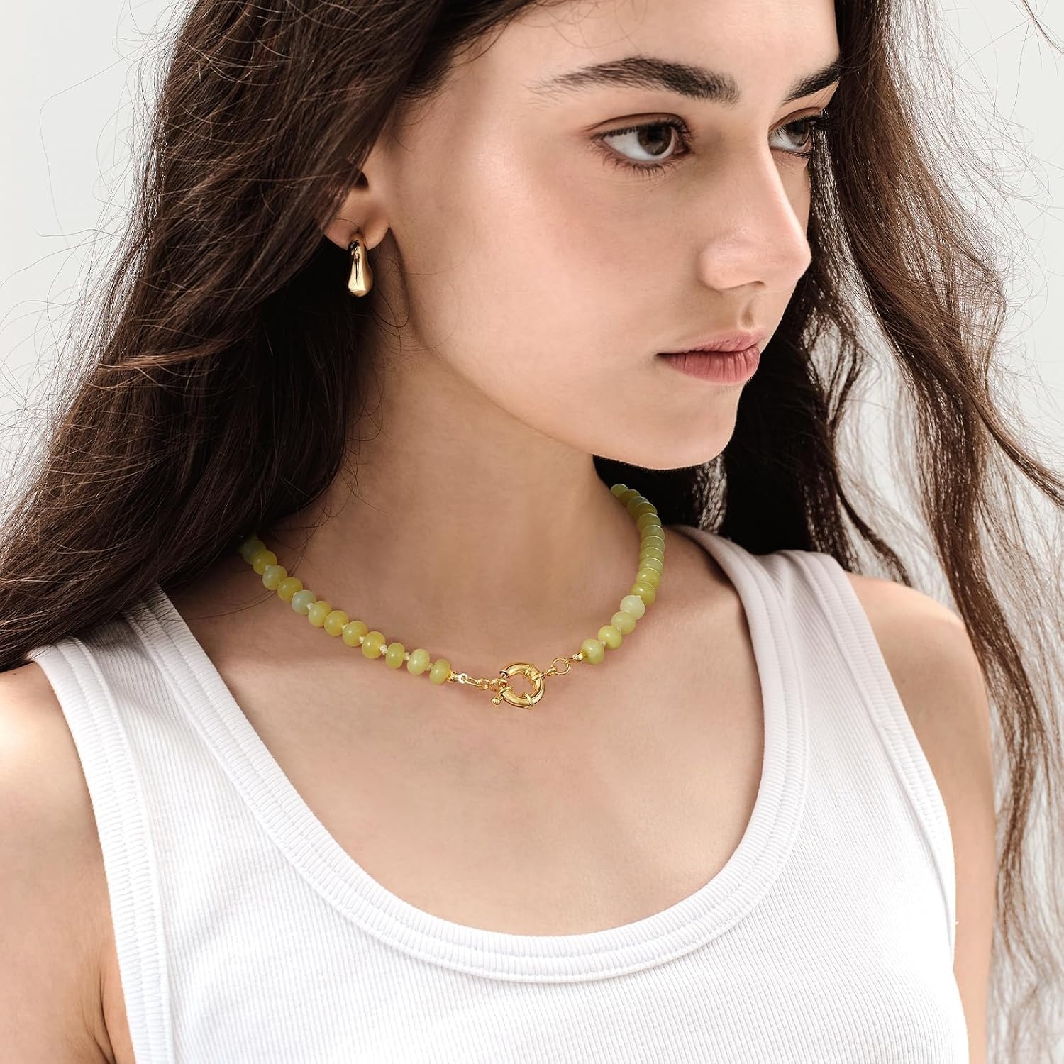 image:imageKissYan Beaded Necklaces for Women Natural Chunky Gemstone Summer ChokerYellow