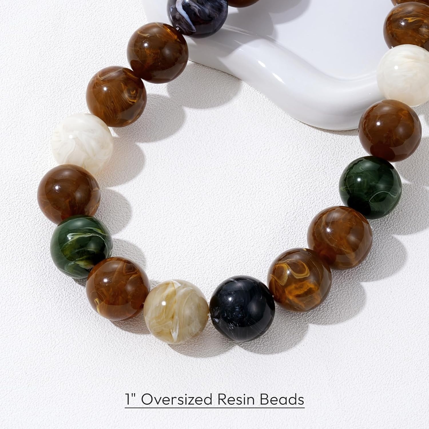 image:imageKissYan Chunky Beaded Necklace for WomenDark Brown Swirl
