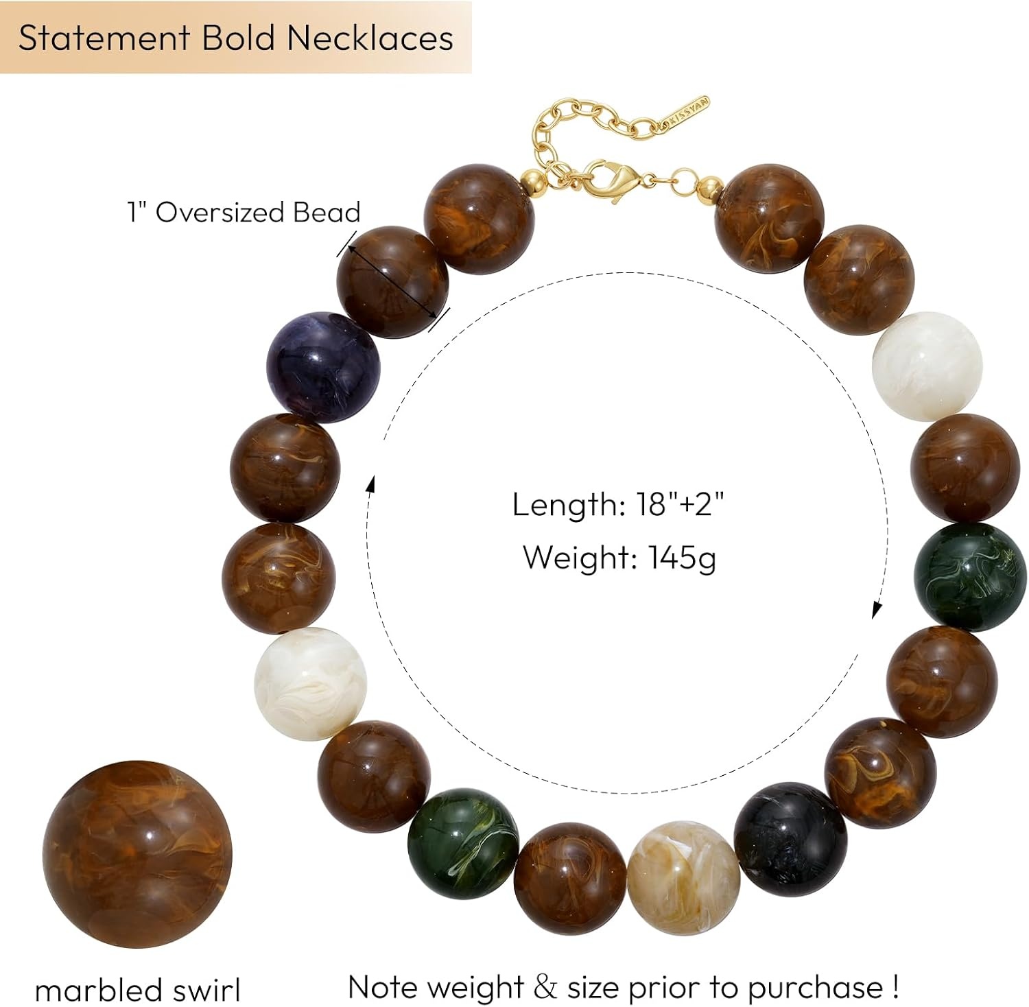 image:imageKissYan Chunky Beaded Necklace for WomenDark Brown Swirl