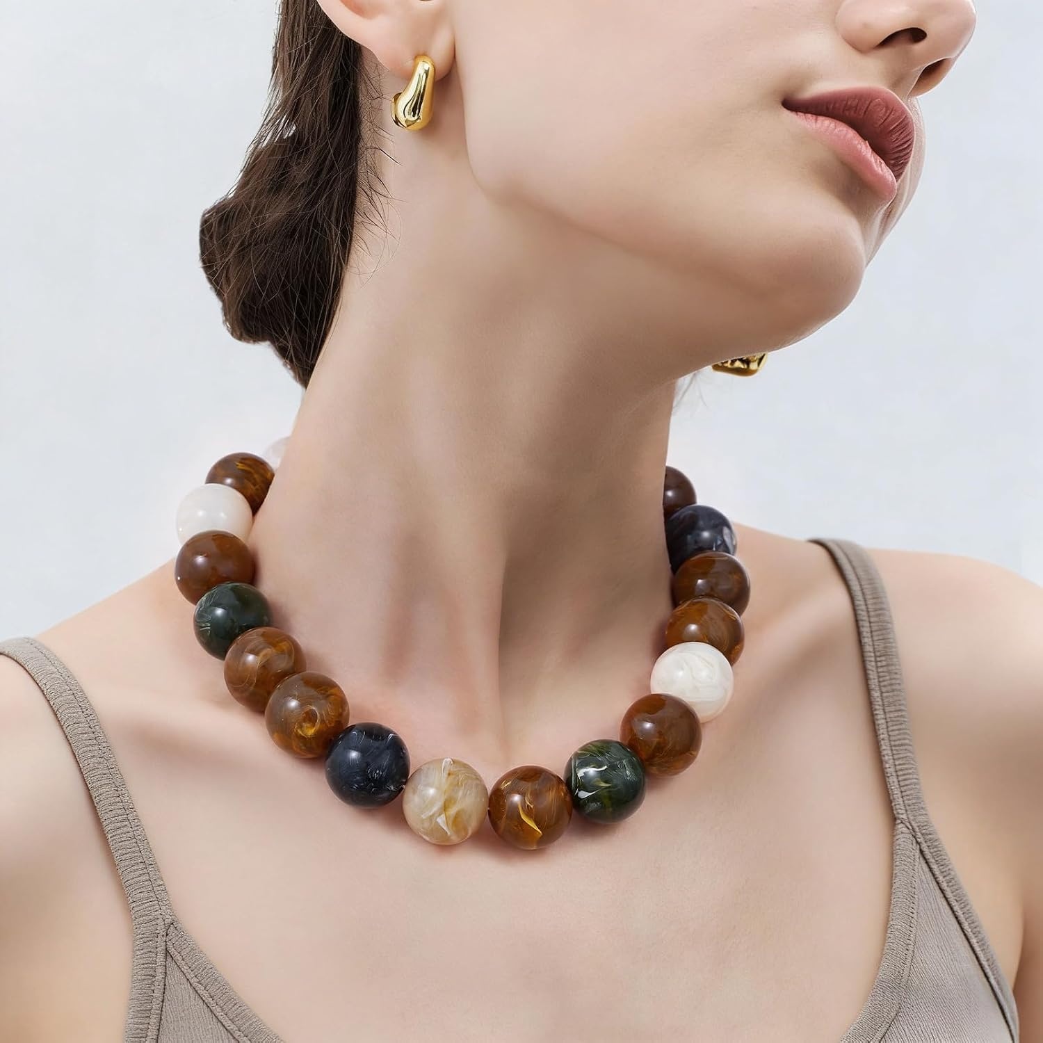 image:imageKissYan Chunky Beaded Necklace for WomenDark Brown Swirl