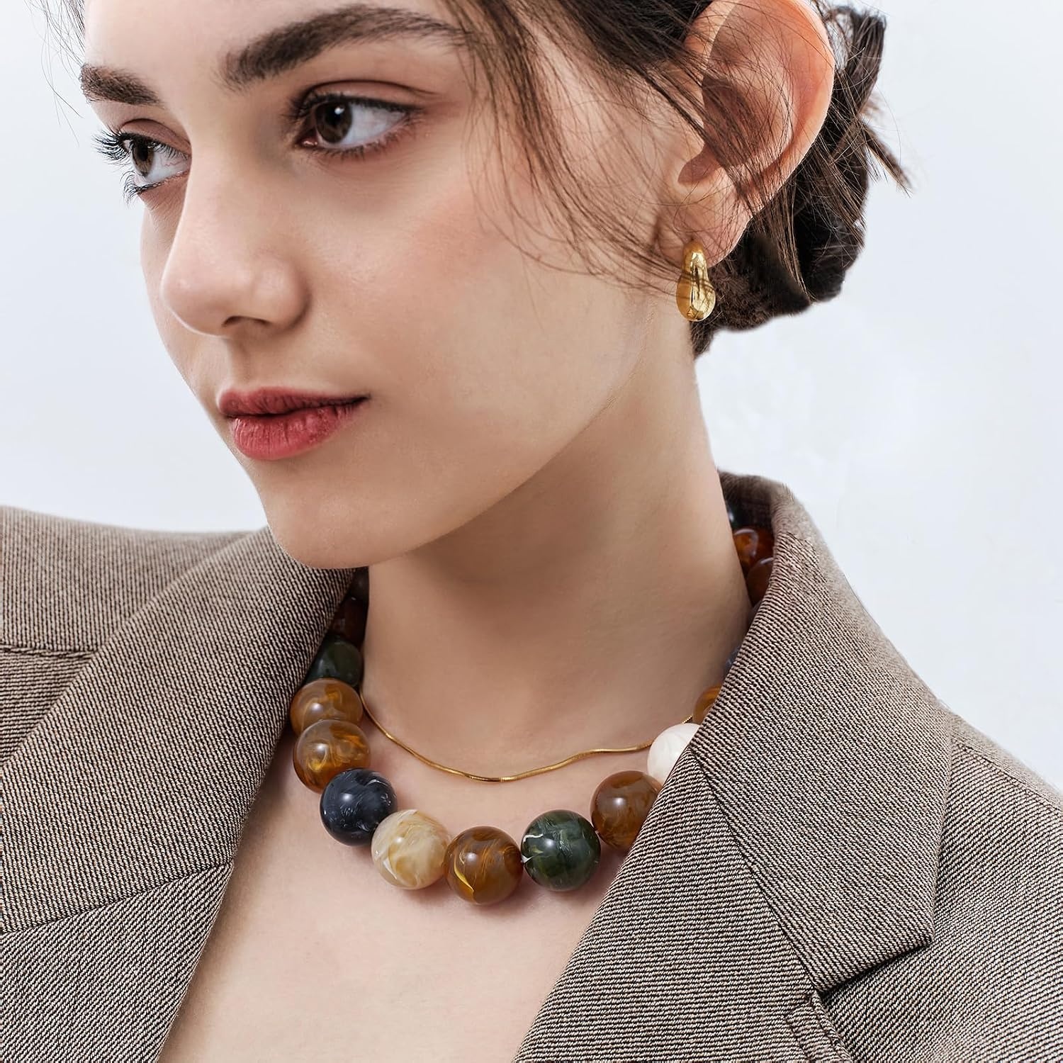 image:imageKissYan Chunky Beaded Necklace for WomenDark Brown Swirl