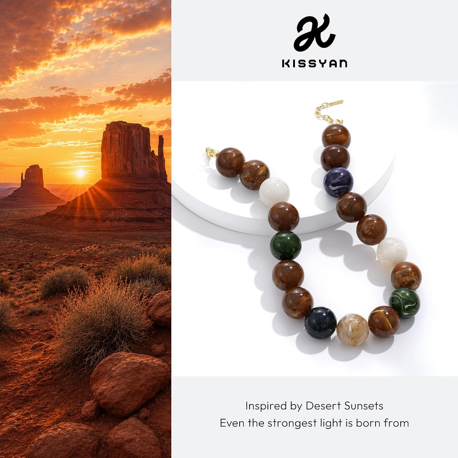 image:imageKissYan Chunky Beaded Necklace for WomenDark Brown Swirl