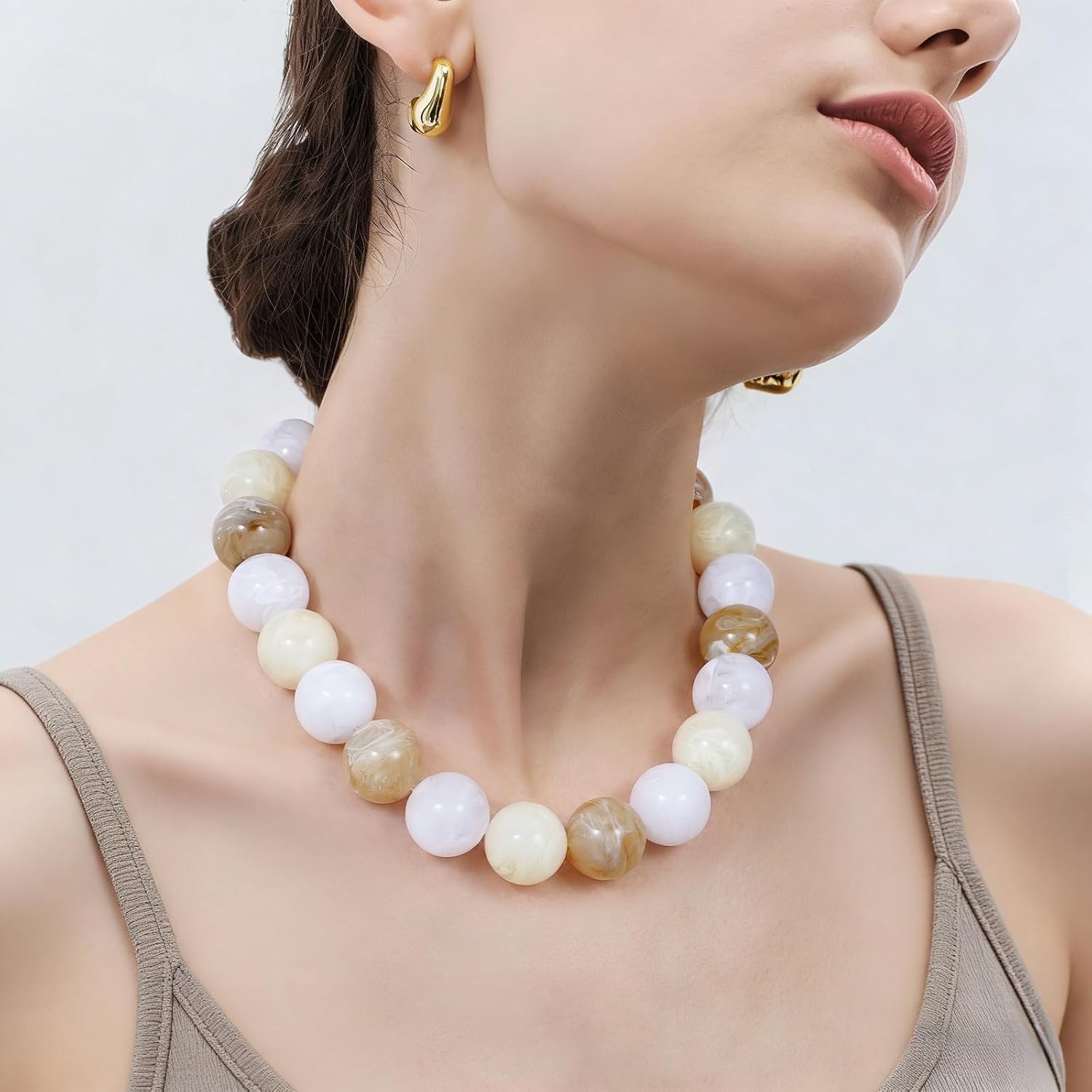 image:imageKissYan Chunky Beaded Necklace for WomenOffwhite Swirl