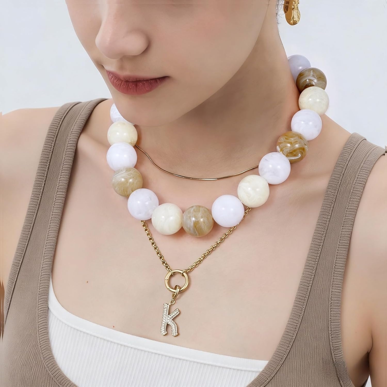 image:imageKissYan Chunky Beaded Necklace for WomenOffwhite Swirl