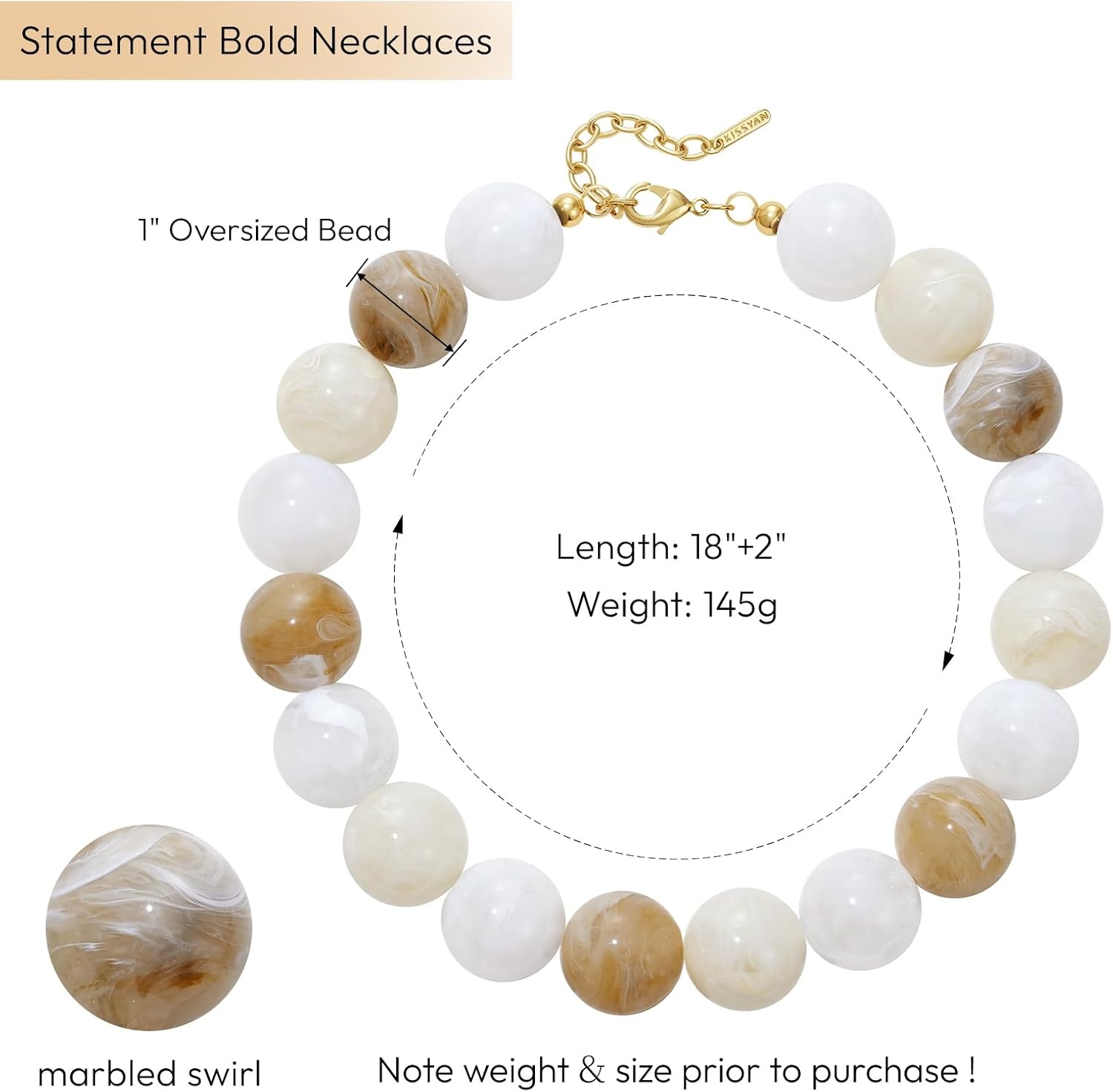 image:imageKissYan Chunky Beaded Necklace for WomenOffwhite Swirl
