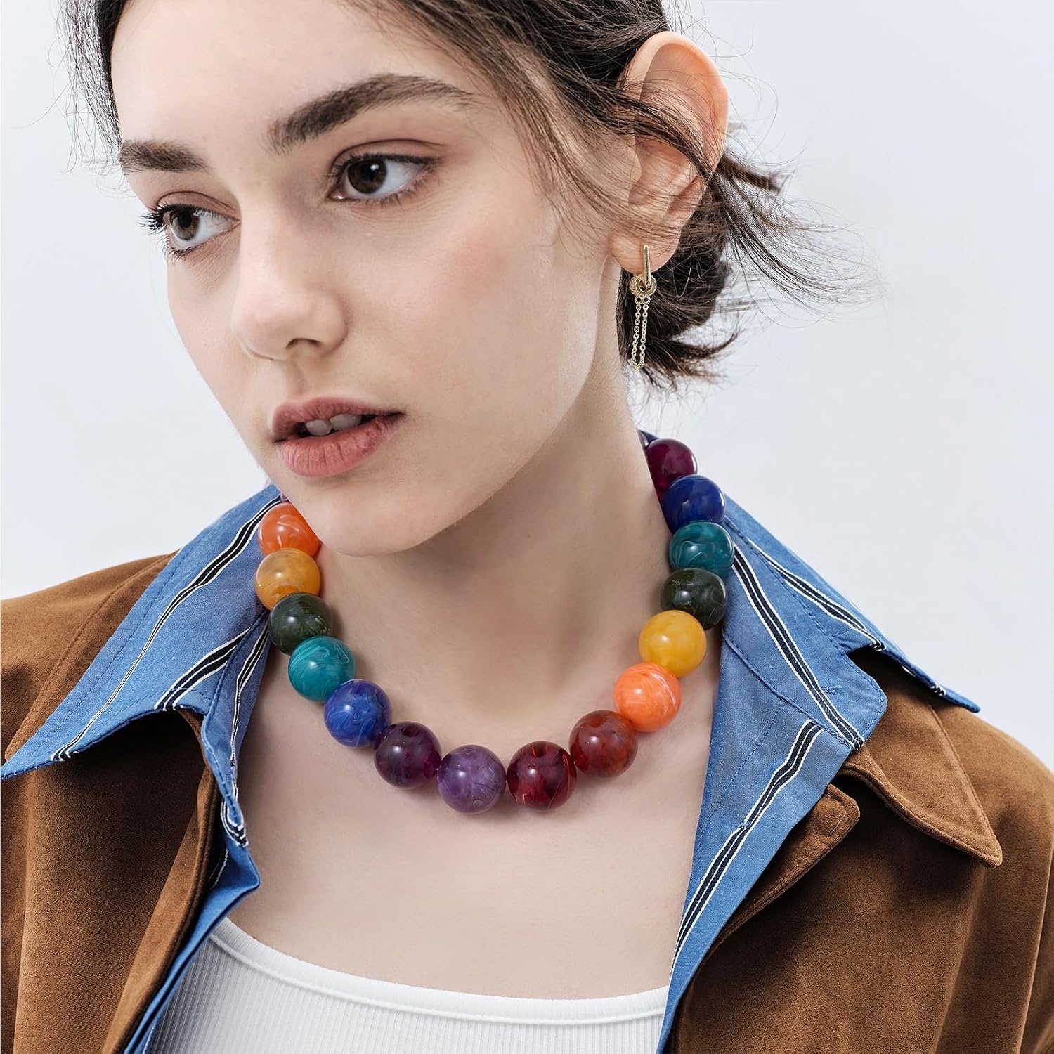 image:imageKissYan Chunky Beaded Necklace for WomenRainbow Swirl