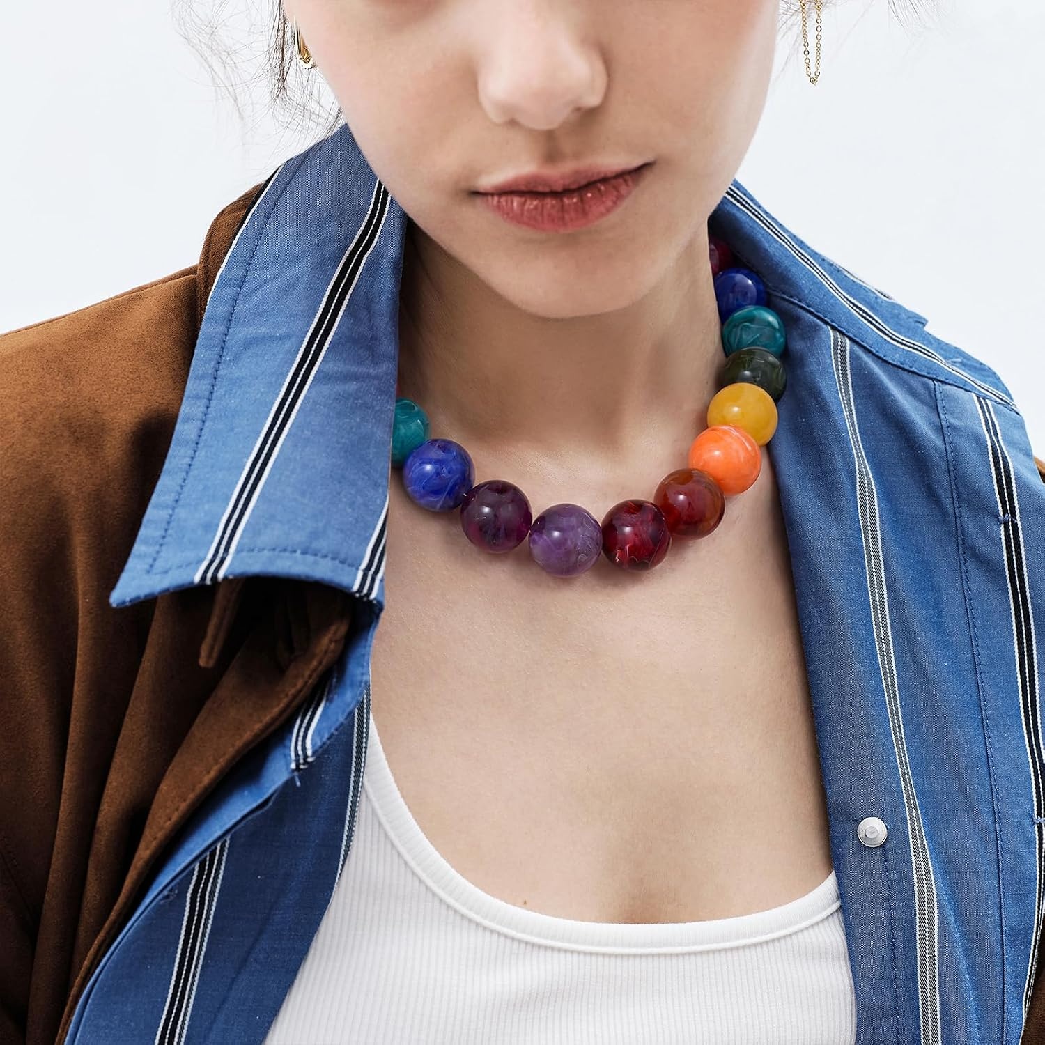 image:imageKissYan Chunky Beaded Necklace for WomenRainbow Swirl