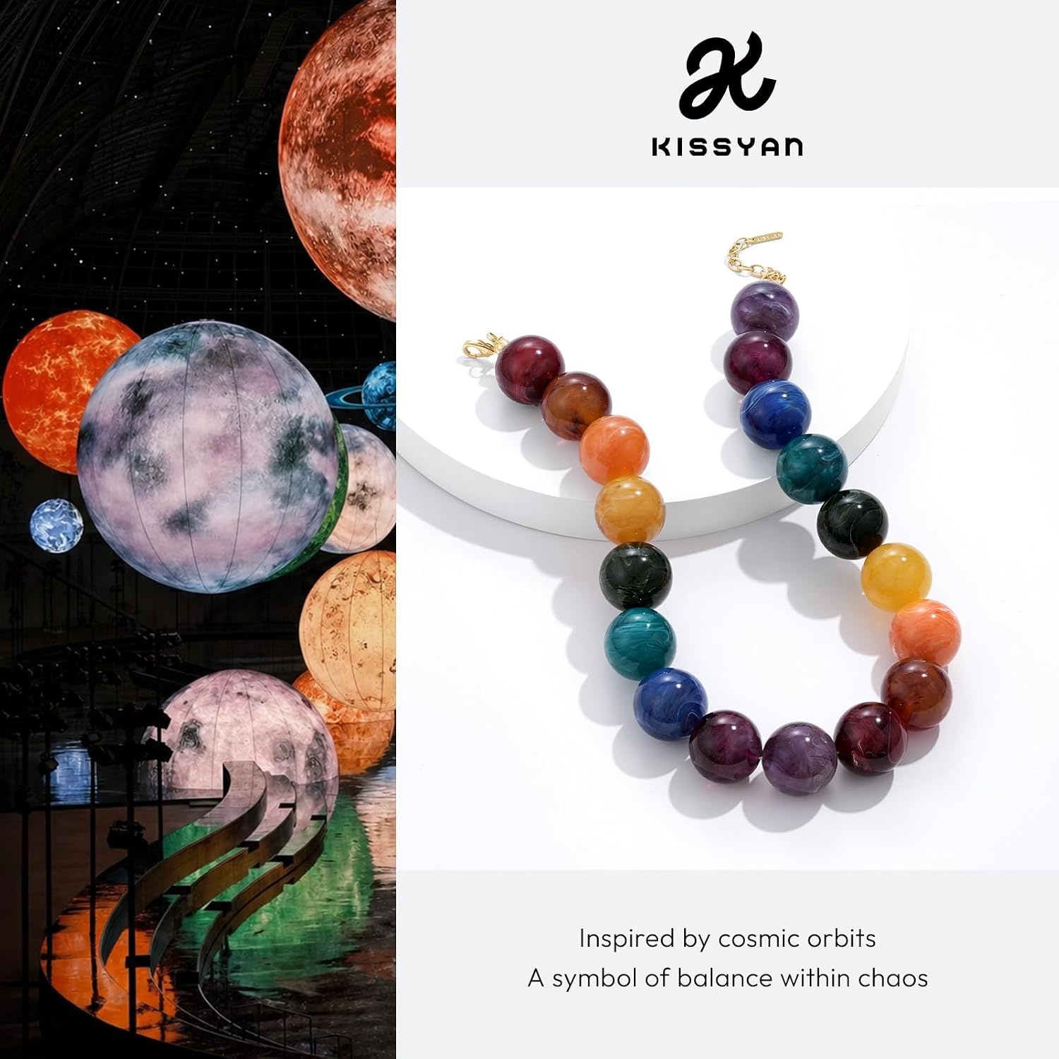 image:imageKissYan Chunky Beaded Necklace for WomenRainbow Swirl