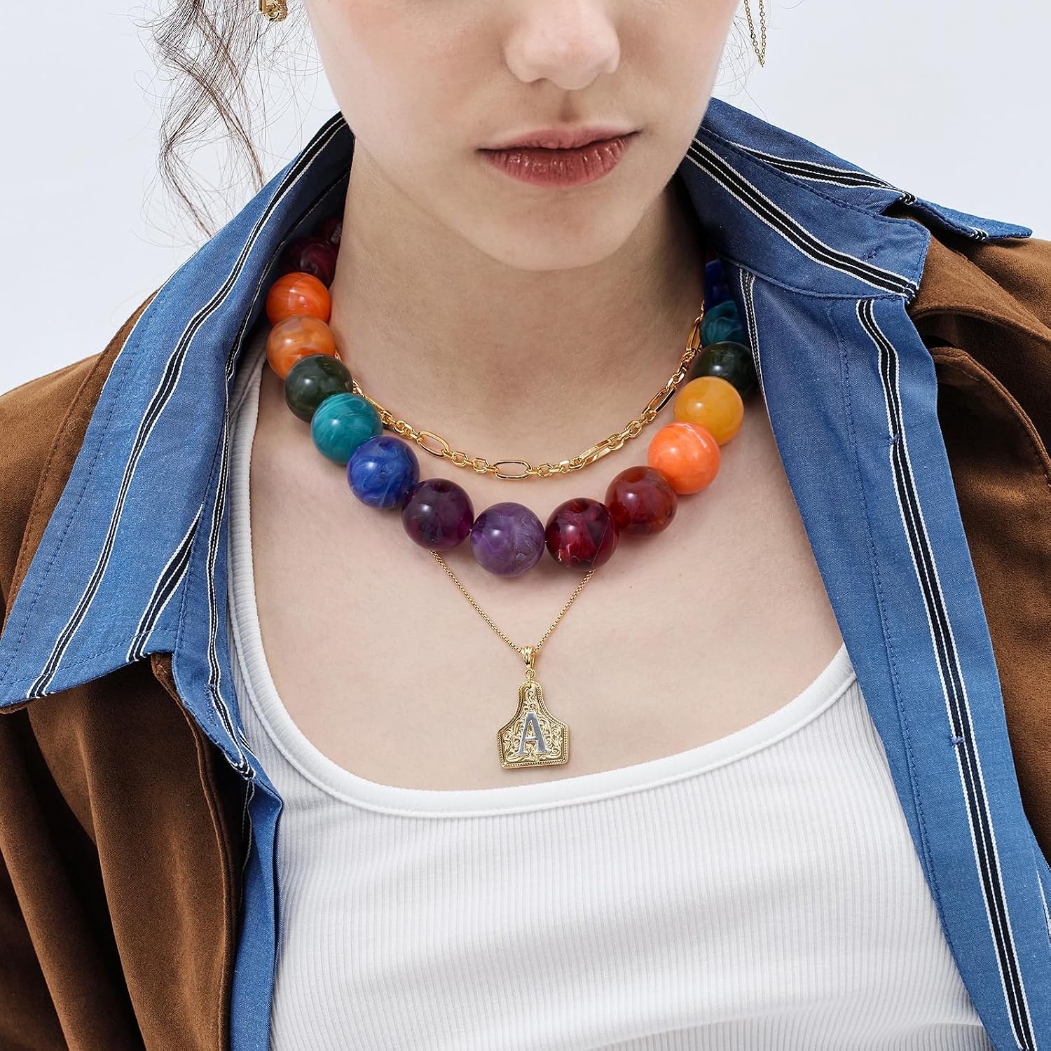 image:imageKissYan Chunky Beaded Necklace for WomenRainbow Swirl