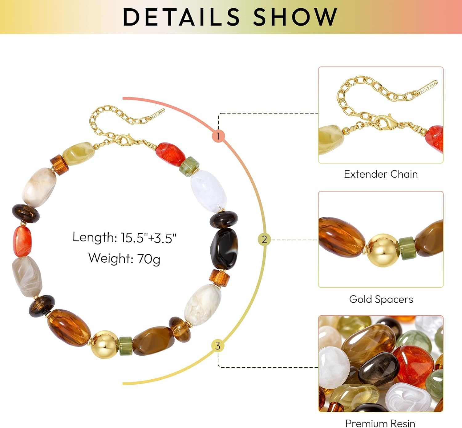 image:imageKissYan Chunky Beaded Necklaces for Women Resin Statement Bead ChokerMaillard