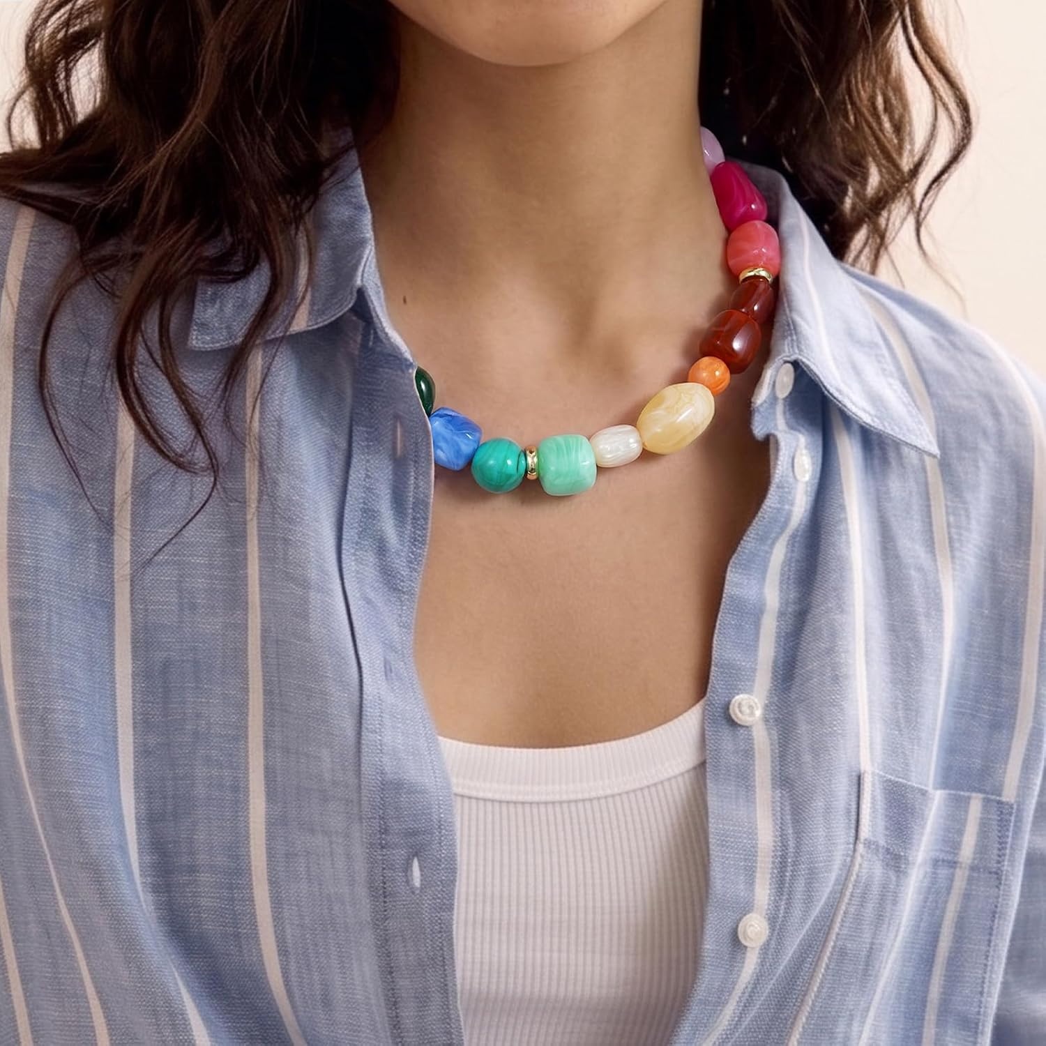 image:imageKissYan Chunky Beaded Necklaces for Women Resin Statement Bead ChokerRainbow