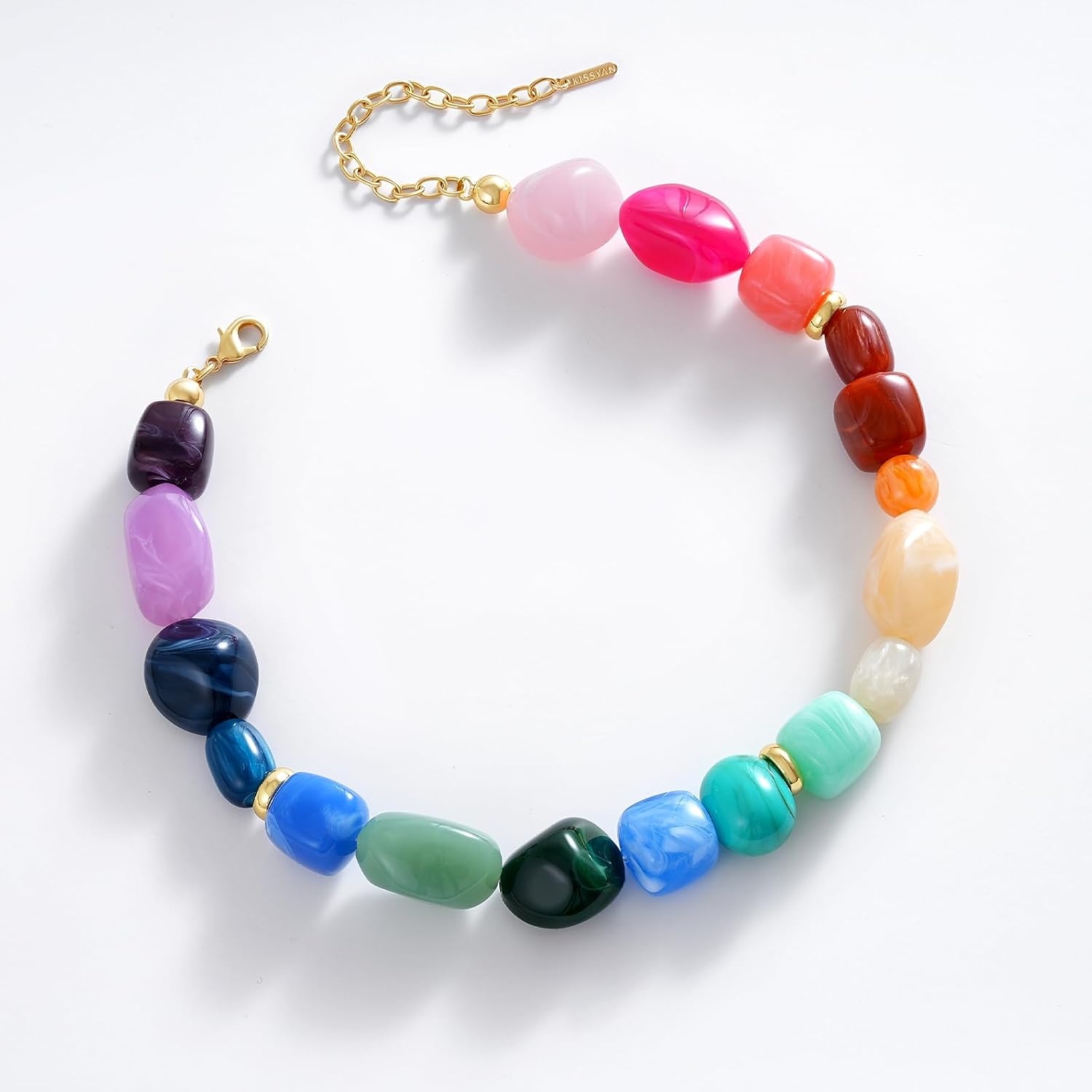image:imageKissYan Chunky Beaded Necklaces for Women Resin Statement Bead ChokerRainbow