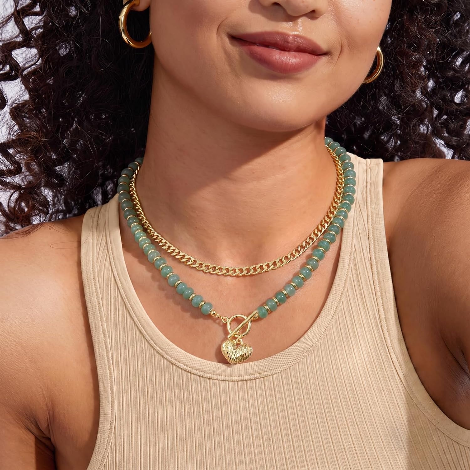 image:imageKissYan Natural Stone Beaded Necklaces for WomenSage Green