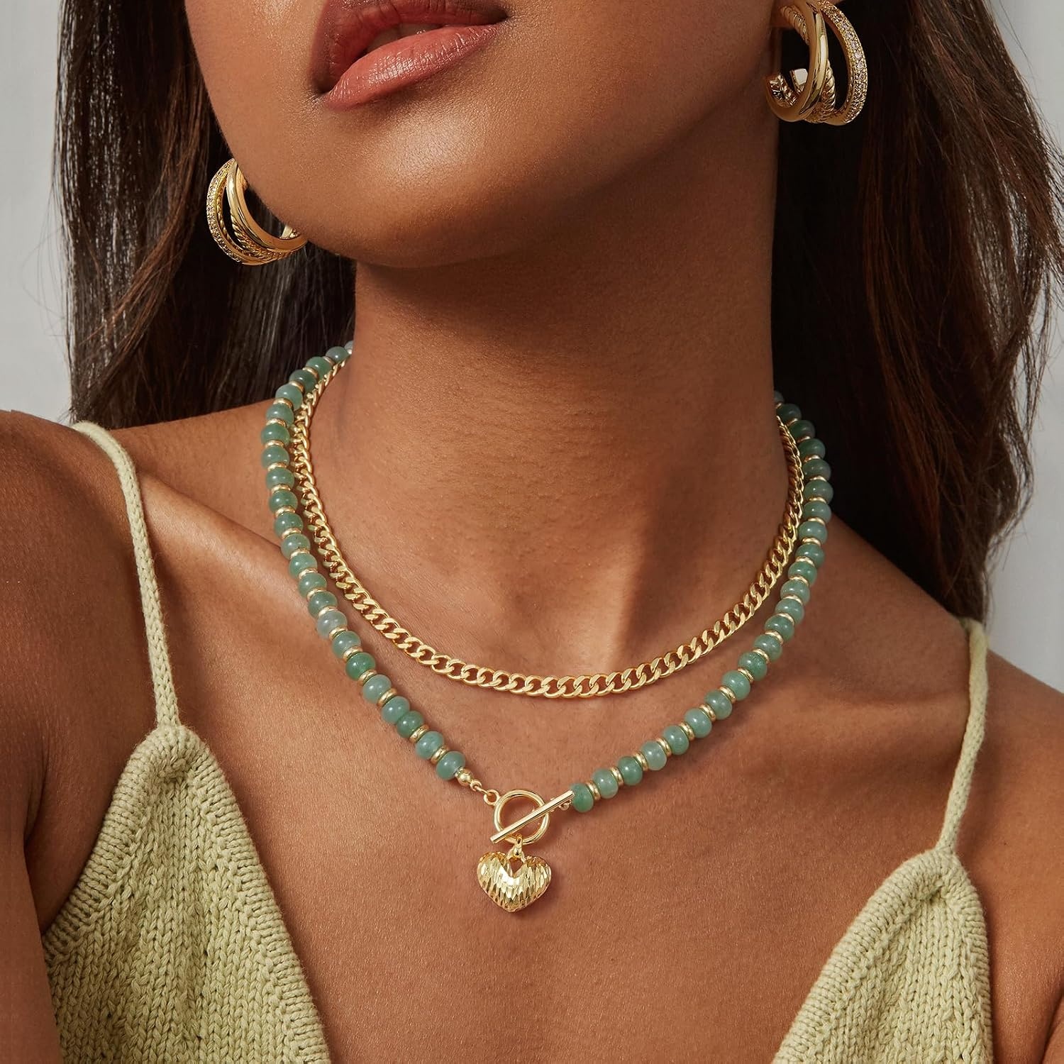 image:imageKissYan Natural Stone Beaded Necklaces for WomenSage Green