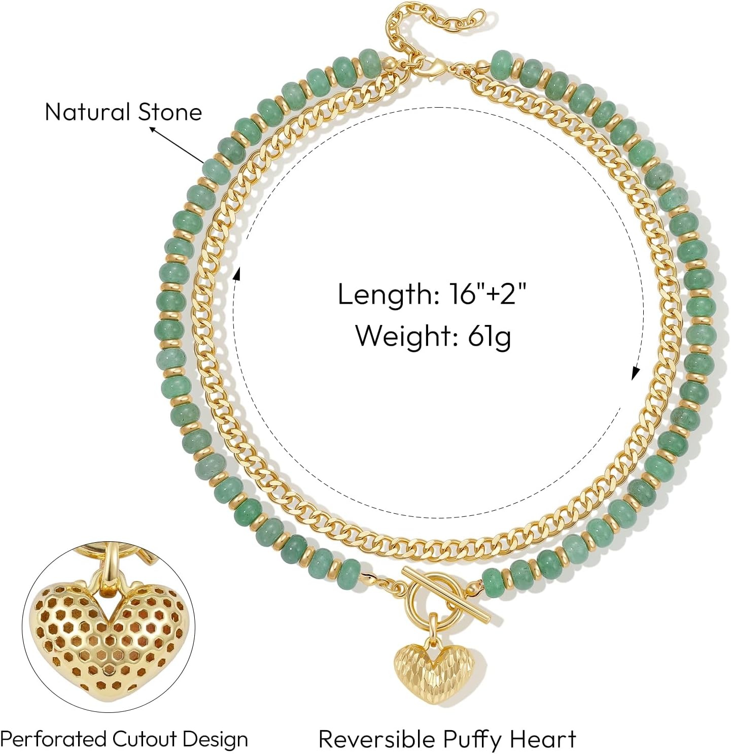 image:imageKissYan Natural Stone Beaded Necklaces for WomenSage Green