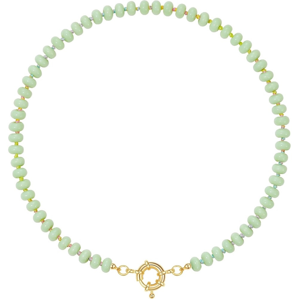 image:imageKissYan Beaded Necklaces for Women Natural Chunky Gemstone Summer ChokerApple Green
