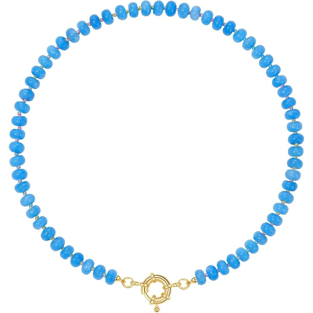image:imageKissYan Beaded Necklaces for Women Natural Chunky Gemstone Summer ChokerBlue