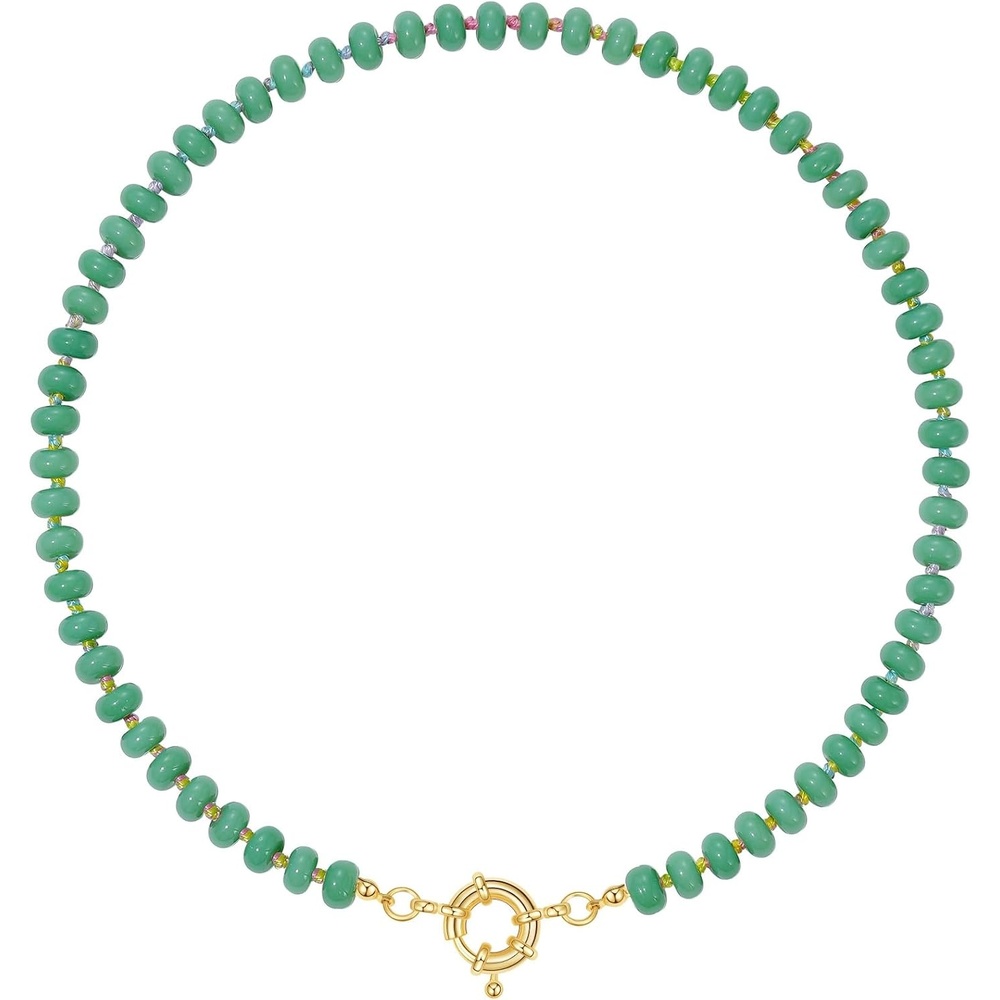 image:imageKissYan Beaded Necklaces for Women Natural Chunky Gemstone Summer ChokerMoss Green
