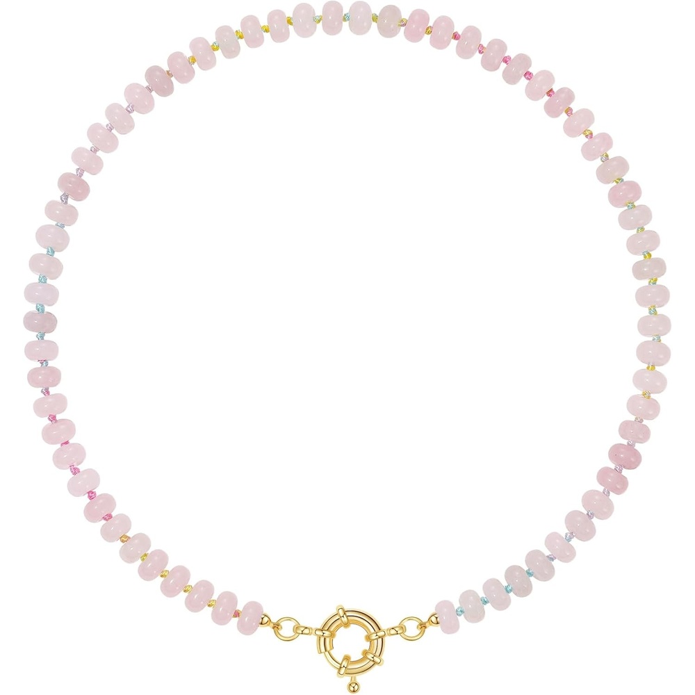 image:imageKissYan Beaded Necklaces for Women Natural Chunky Gemstone Summer ChokerPale Rose
