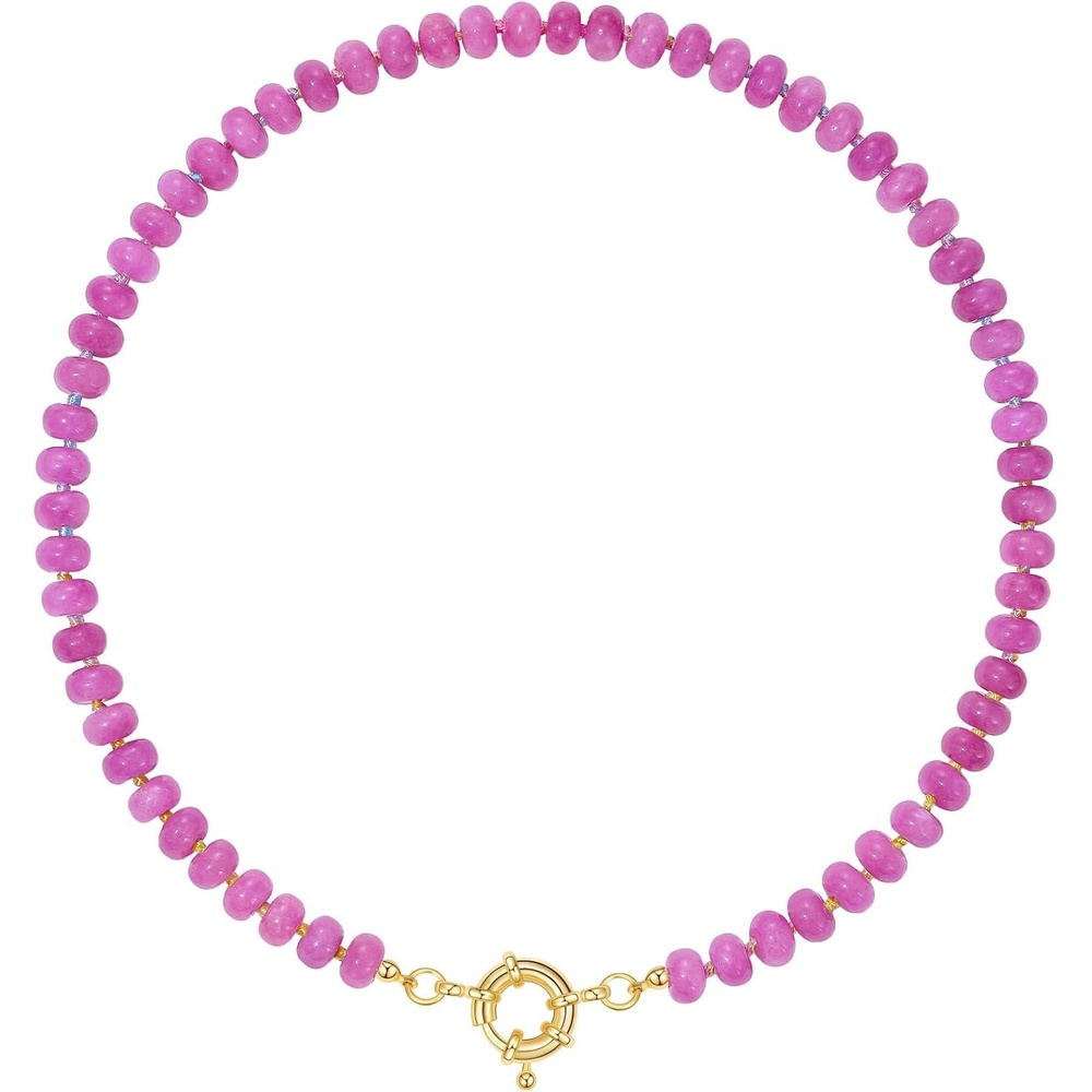 image:imageKissYan Beaded Necklaces for Women Natural Chunky Gemstone Summer ChokerPink