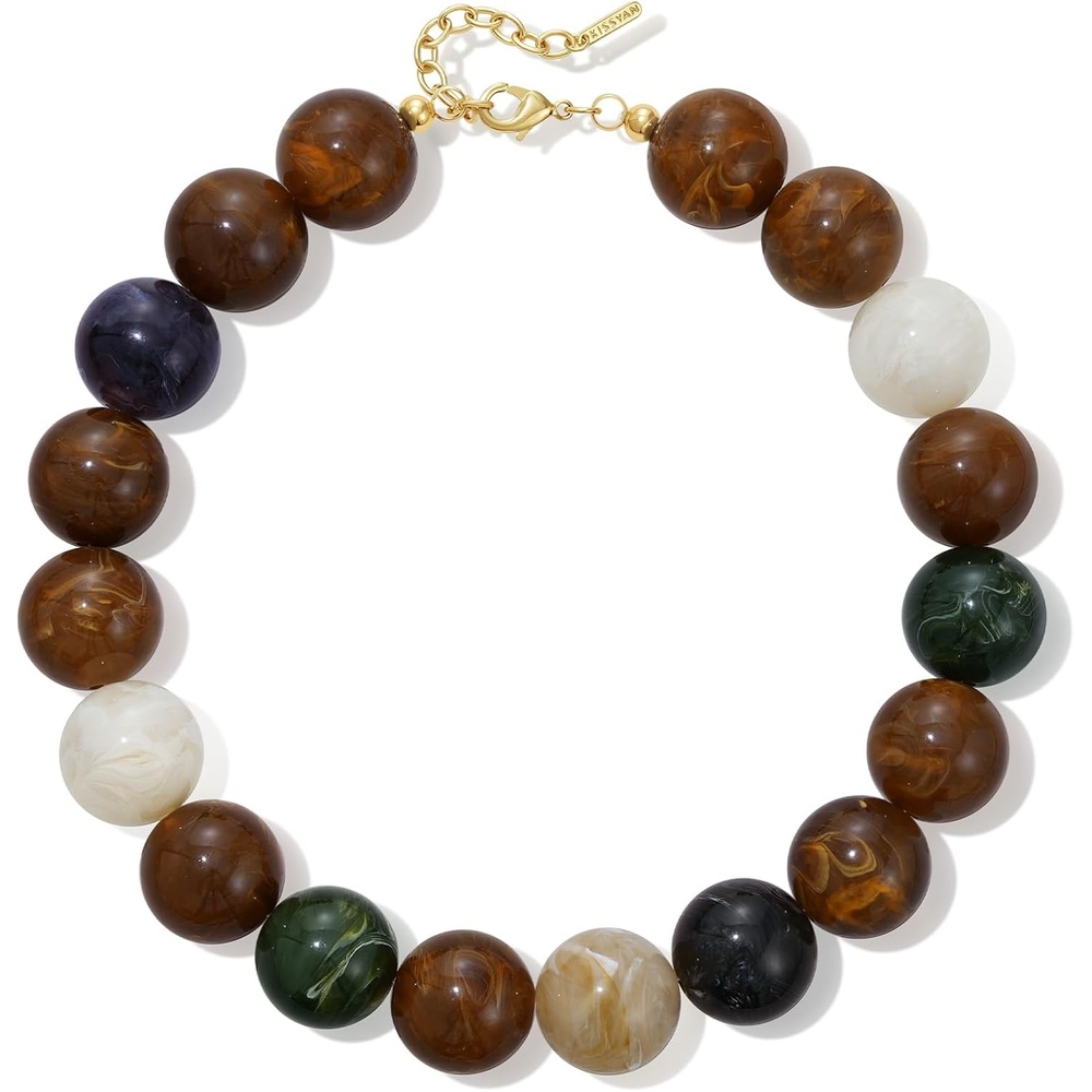 image:imageKissYan Chunky Beaded Necklace for WomenDark Brown Swirl