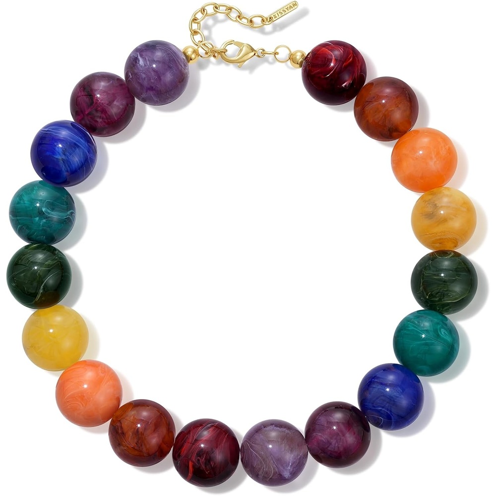 image:imageKissYan Chunky Beaded Necklace for WomenRainbow Swirl