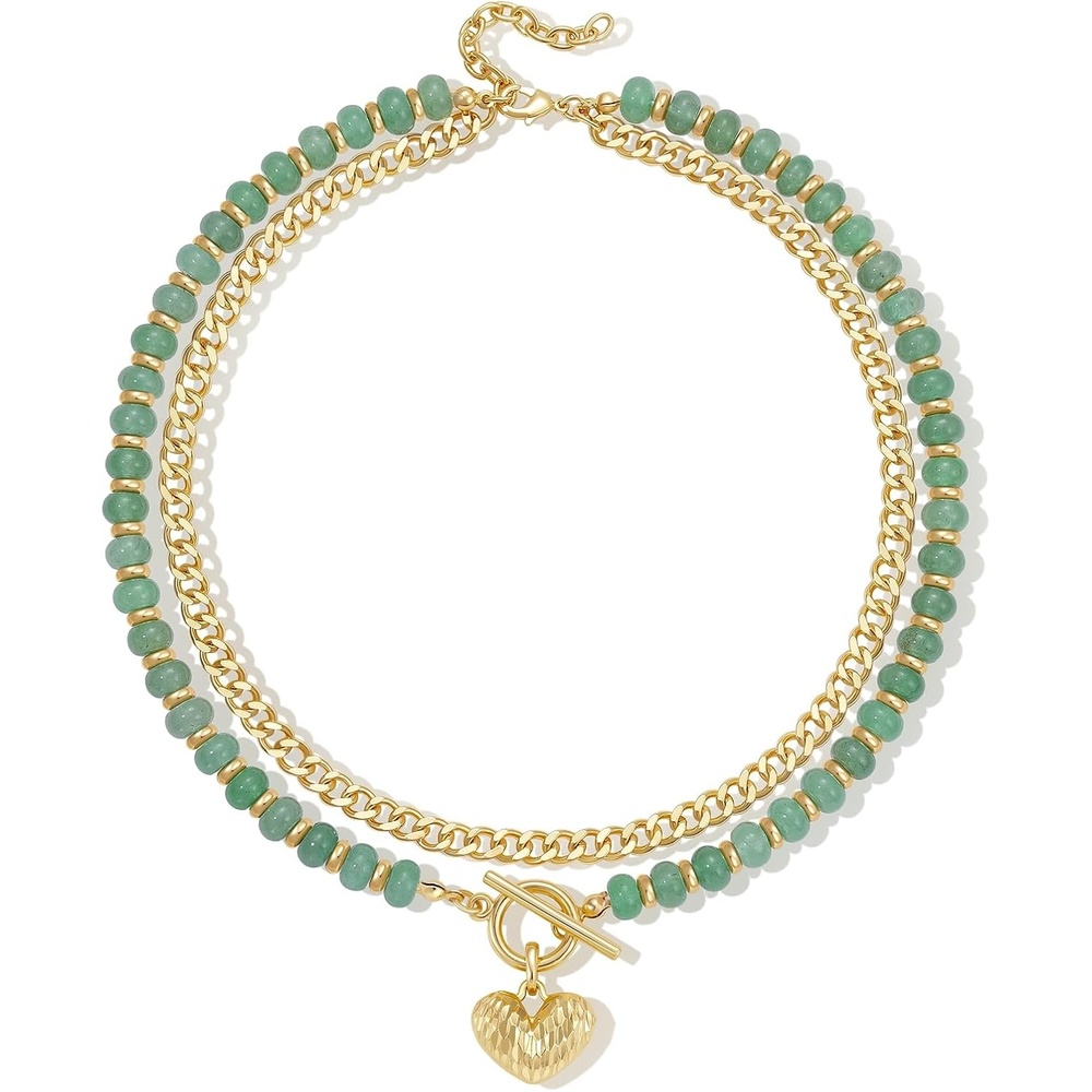 image:imageKissYan Natural Stone Beaded Necklaces for WomenSage Green