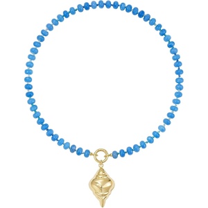 KissYan Beaded Gemstone Necklace, 14K Gold Plated Fish/Conch Charm Choker(B-Conch)
