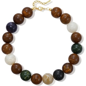 KissYan Chunky Beaded Necklace for Women(Dark Brown Swirl)