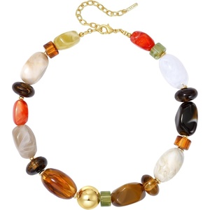 KissYan Chunky Beaded Necklaces for Women, Resin Statement Bead Choker(Maillard)