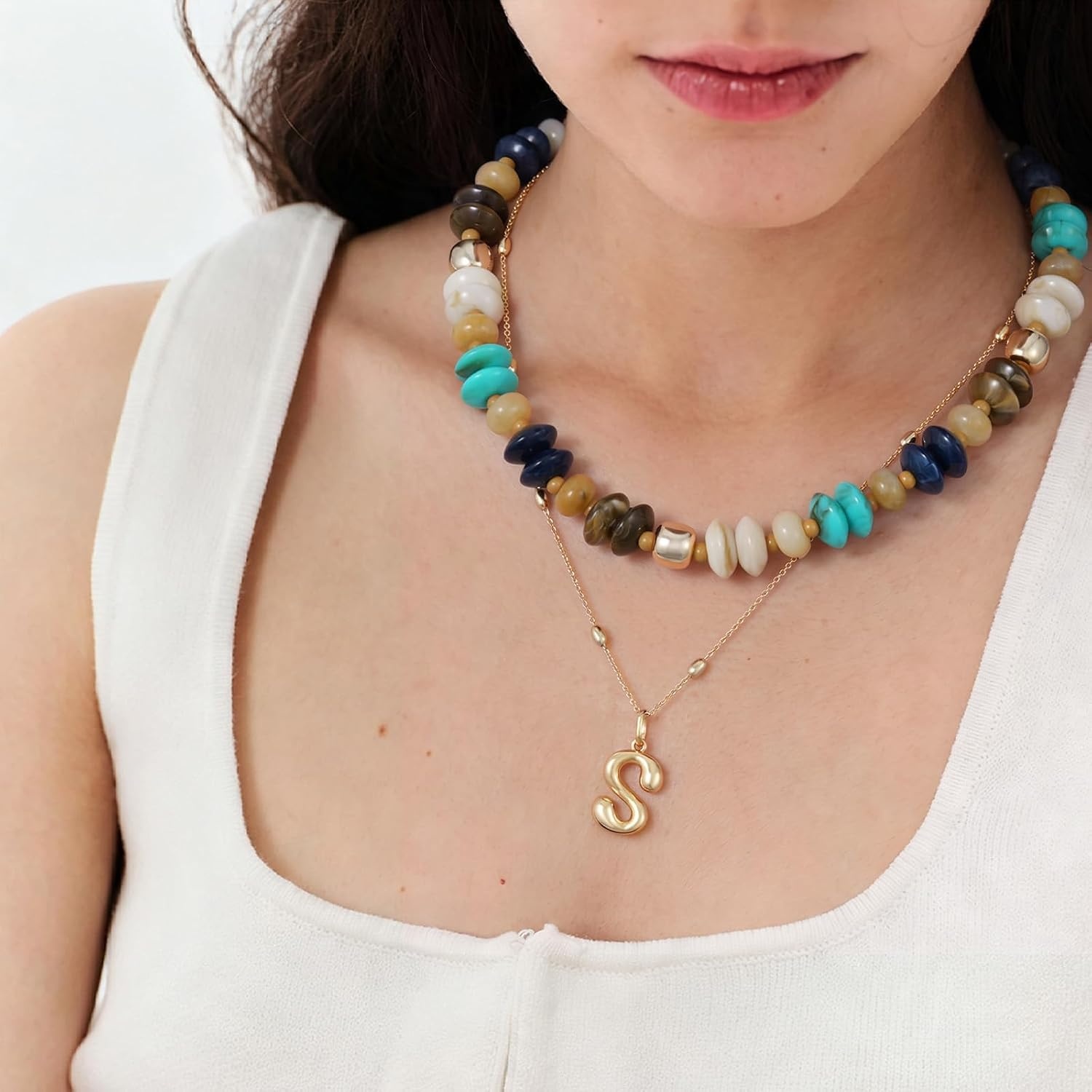image:imageKissYan Chunky Resin Beaded Necklace for Women with Natural StoneMisty Brown