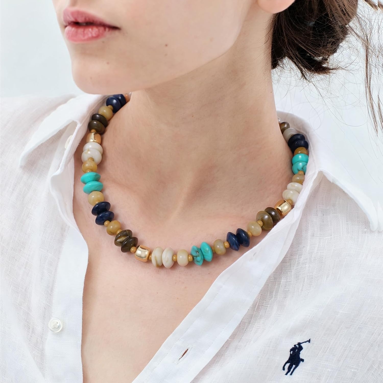 image:imageKissYan Chunky Resin Beaded Necklace for Women with Natural StoneMisty Brown