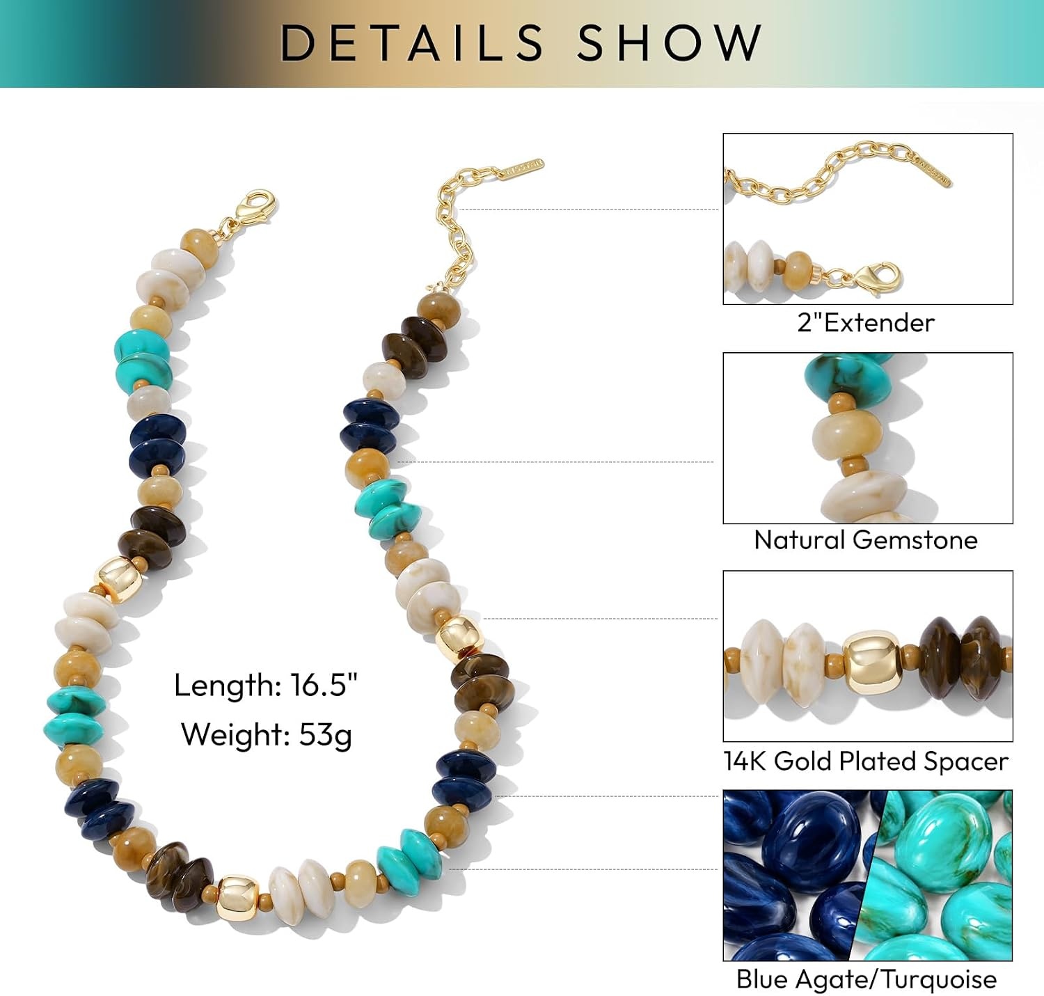 image:imageKissYan Chunky Resin Beaded Necklace for Women with Natural StoneMisty Brown