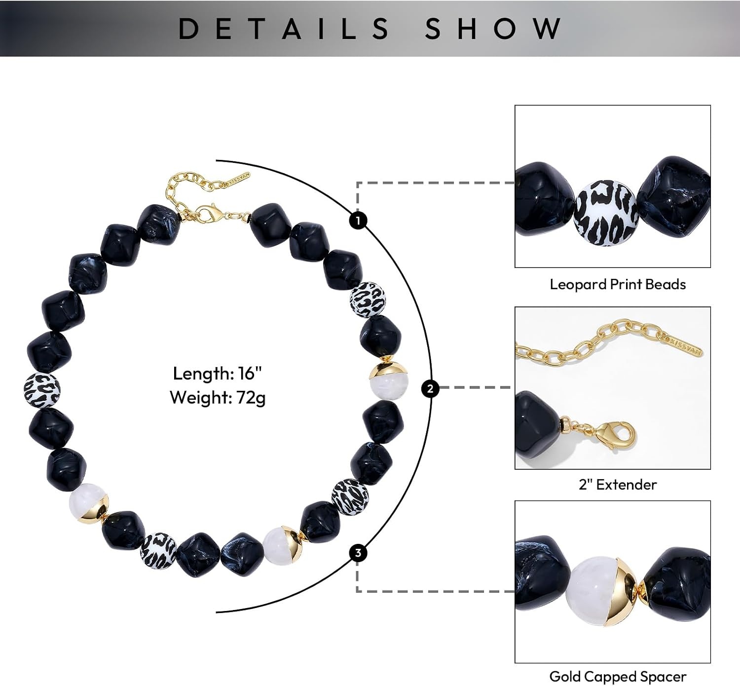 image:imageKissYan Chunky Resin Beaded Necklace for WomenInk Black