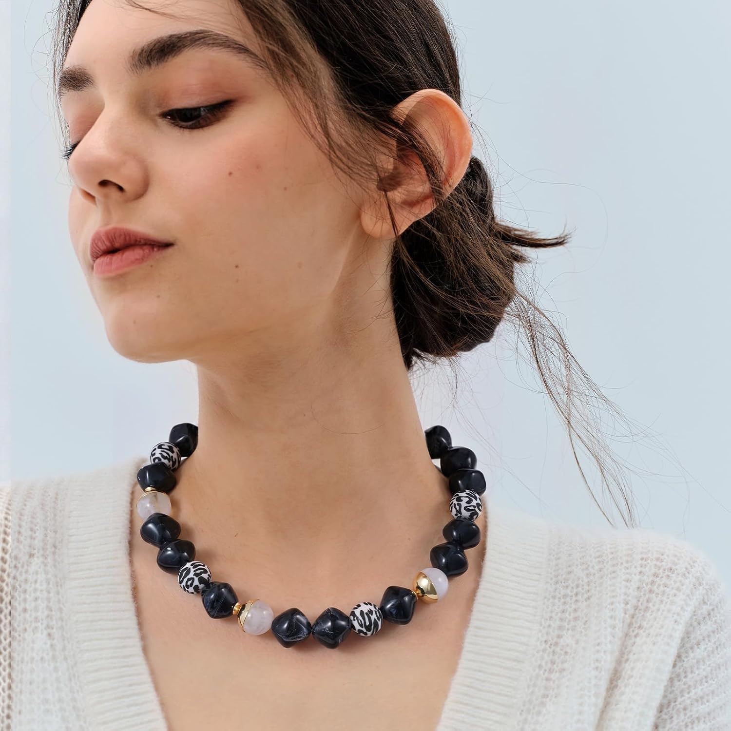 image:imageKissYan Chunky Resin Beaded Necklace for WomenInk Black