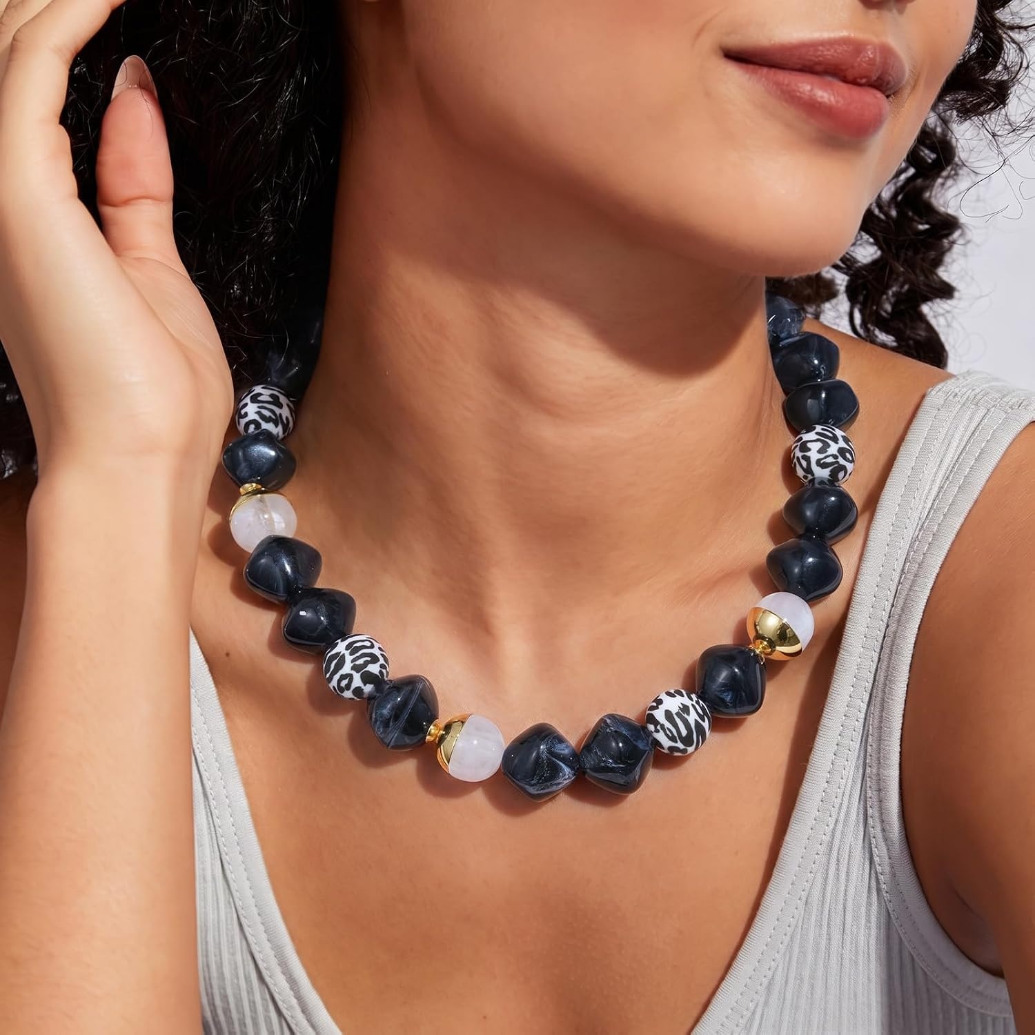 image:imageKissYan Chunky Resin Beaded Necklace for WomenInk Black