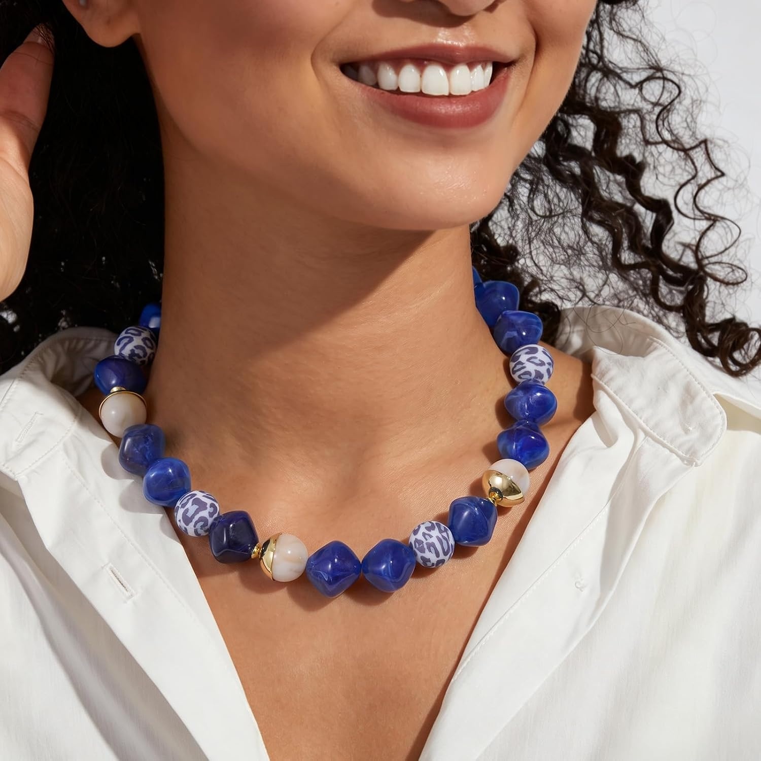 image:imageKissYan Chunky Resin Beaded Necklace for WomenSapphire Blue
