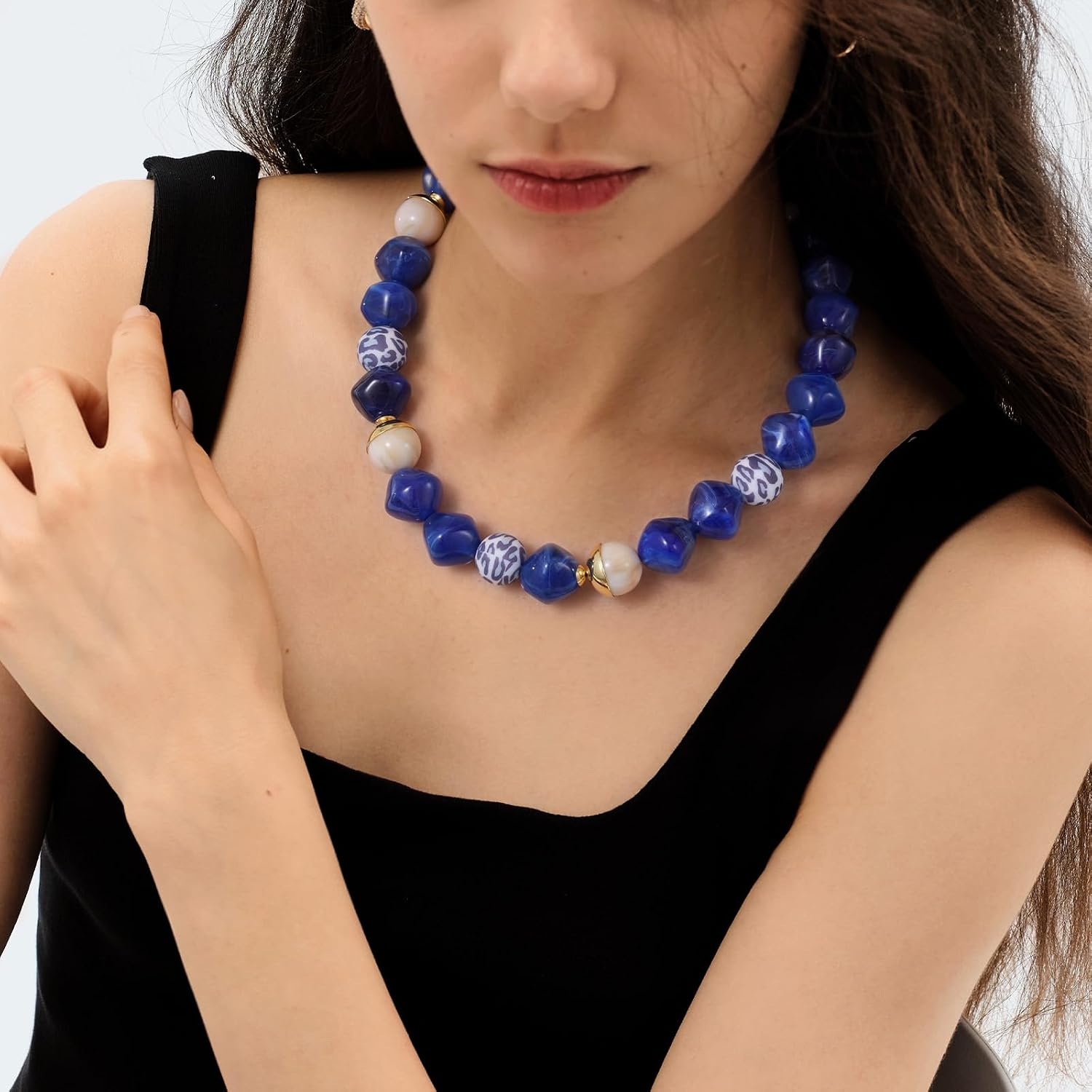 image:imageKissYan Chunky Resin Beaded Necklace for WomenSapphire Blue