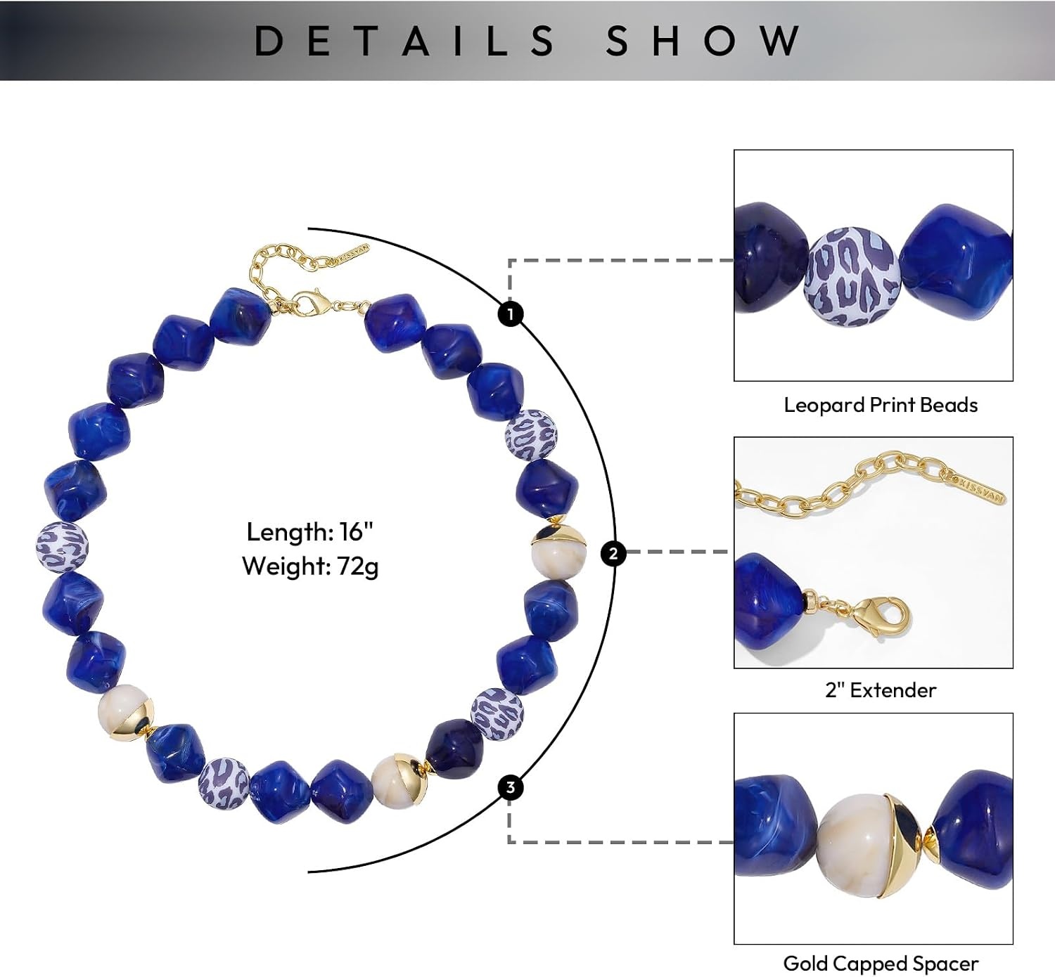 image:imageKissYan Chunky Resin Beaded Necklace for WomenSapphire Blue