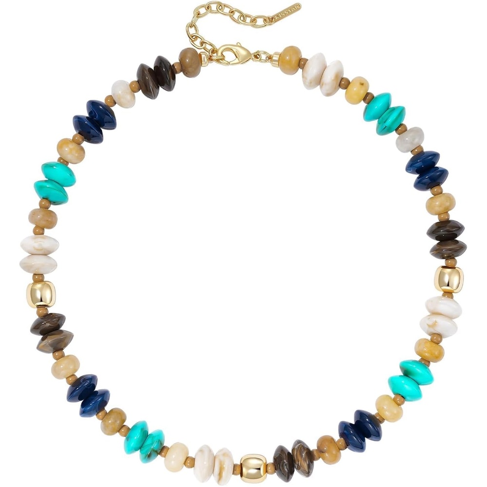 image:imageKissYan Chunky Resin Beaded Necklace for Women with Natural StoneMisty Brown