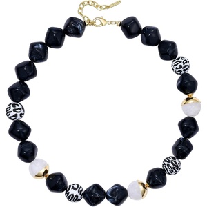 KissYan Chunky Resin Beaded Necklace for Women(Ink Black)