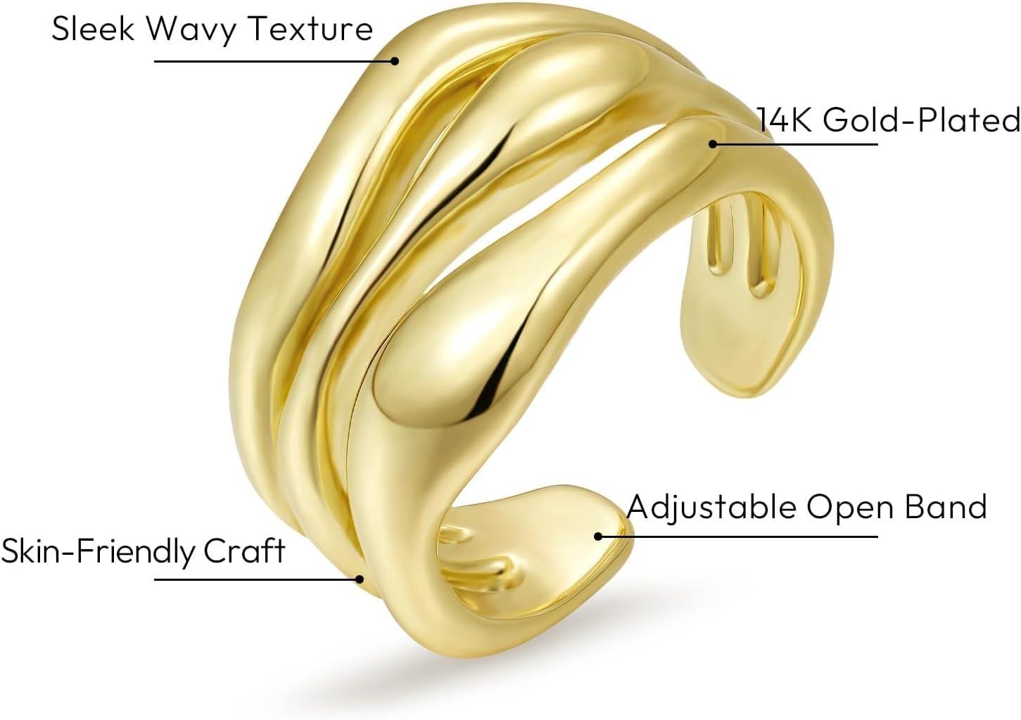 image:imageKissYan 14K Gold Plated Chunky Rings for Women