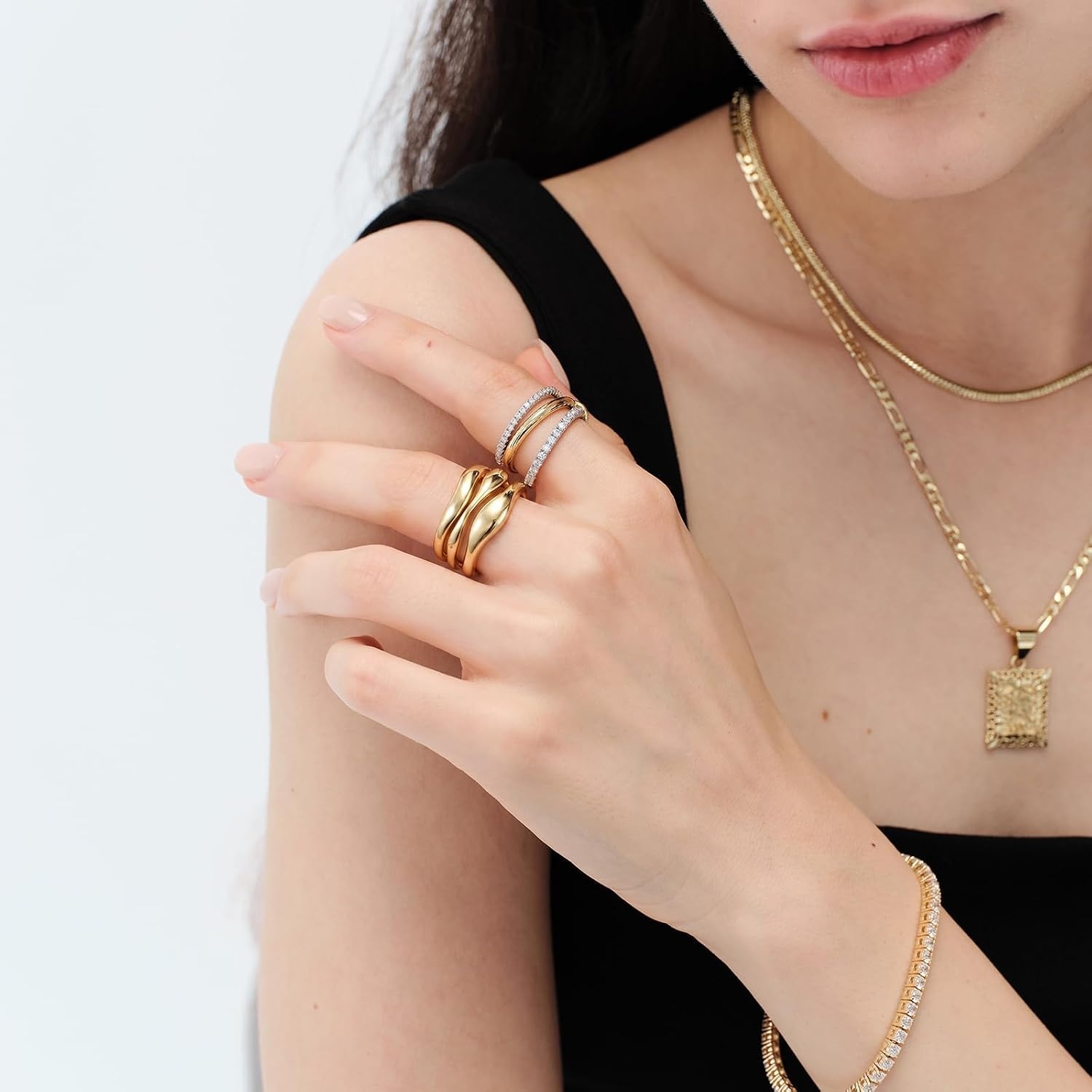 image:imageKissYan 14K Gold Plated Chunky Rings for Women