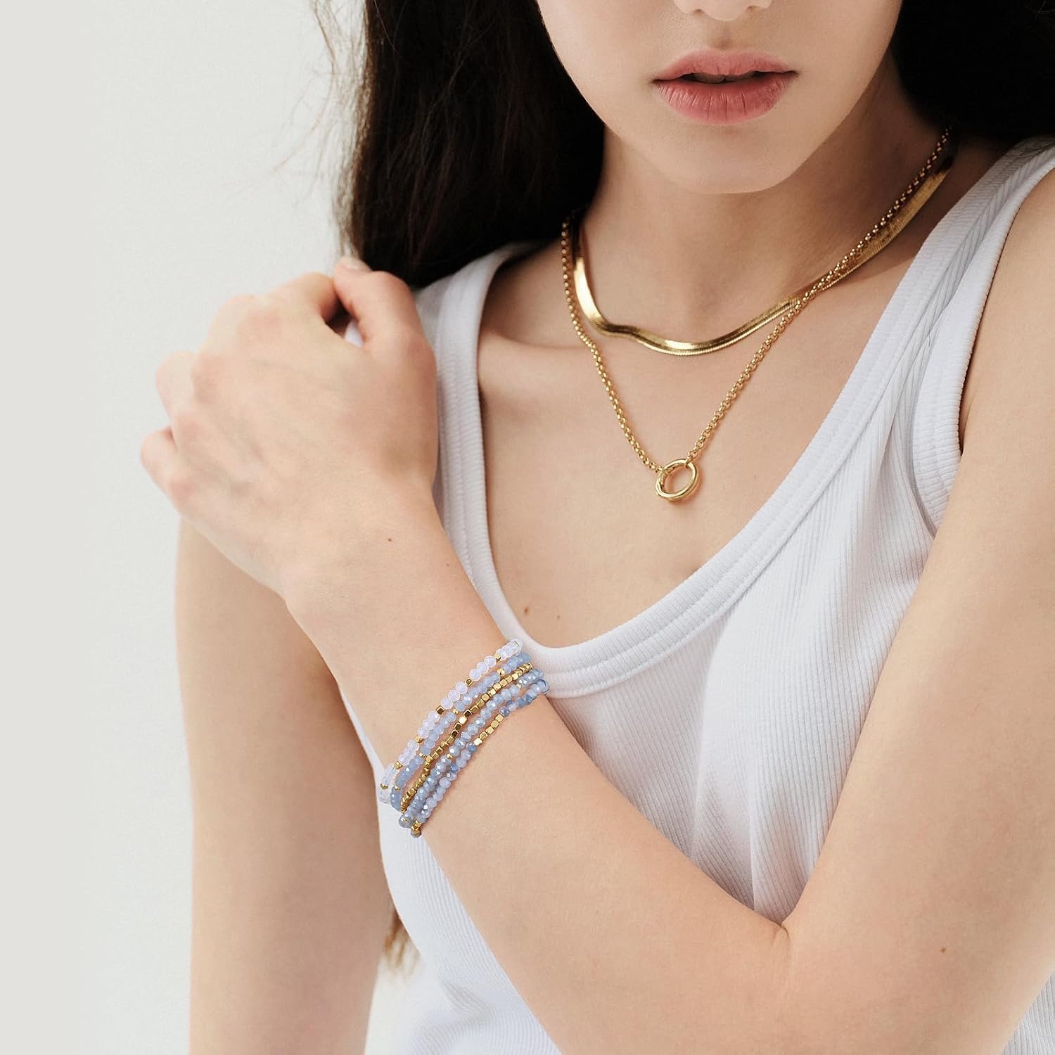 image:imageKissYan Crystal Beaded Bracelets for Women Stackable Stretch Bracelet Set
