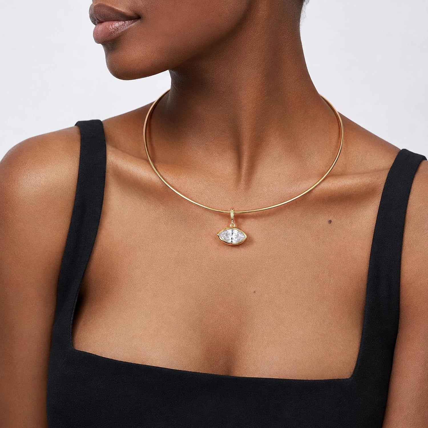 image:imageKissYan Gold Wire Collar Choker Necklace for Women with CZ PendantMarquise
