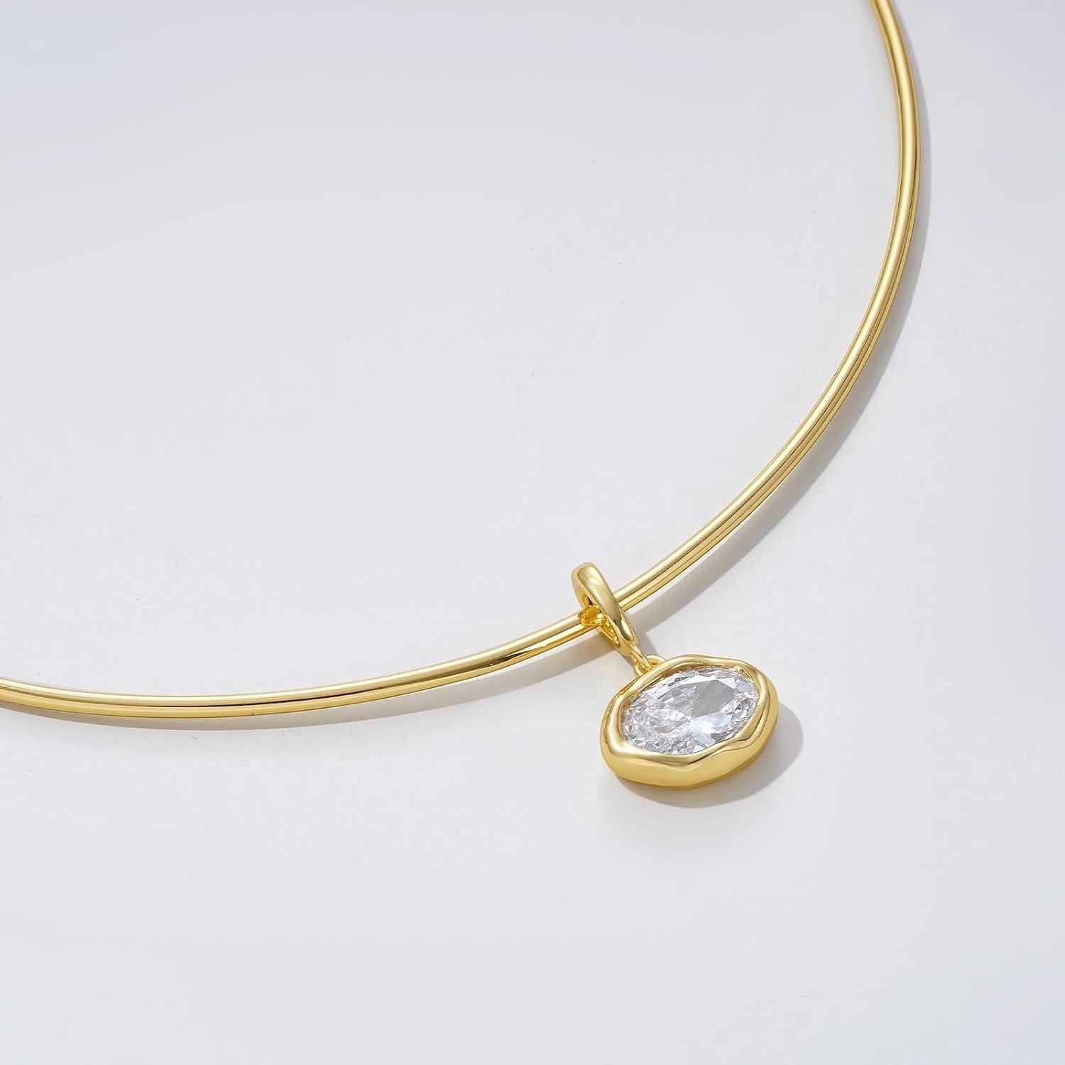 image:imageKissYan Gold Wire Collar Choker Necklace for Women with CZ PendantOval