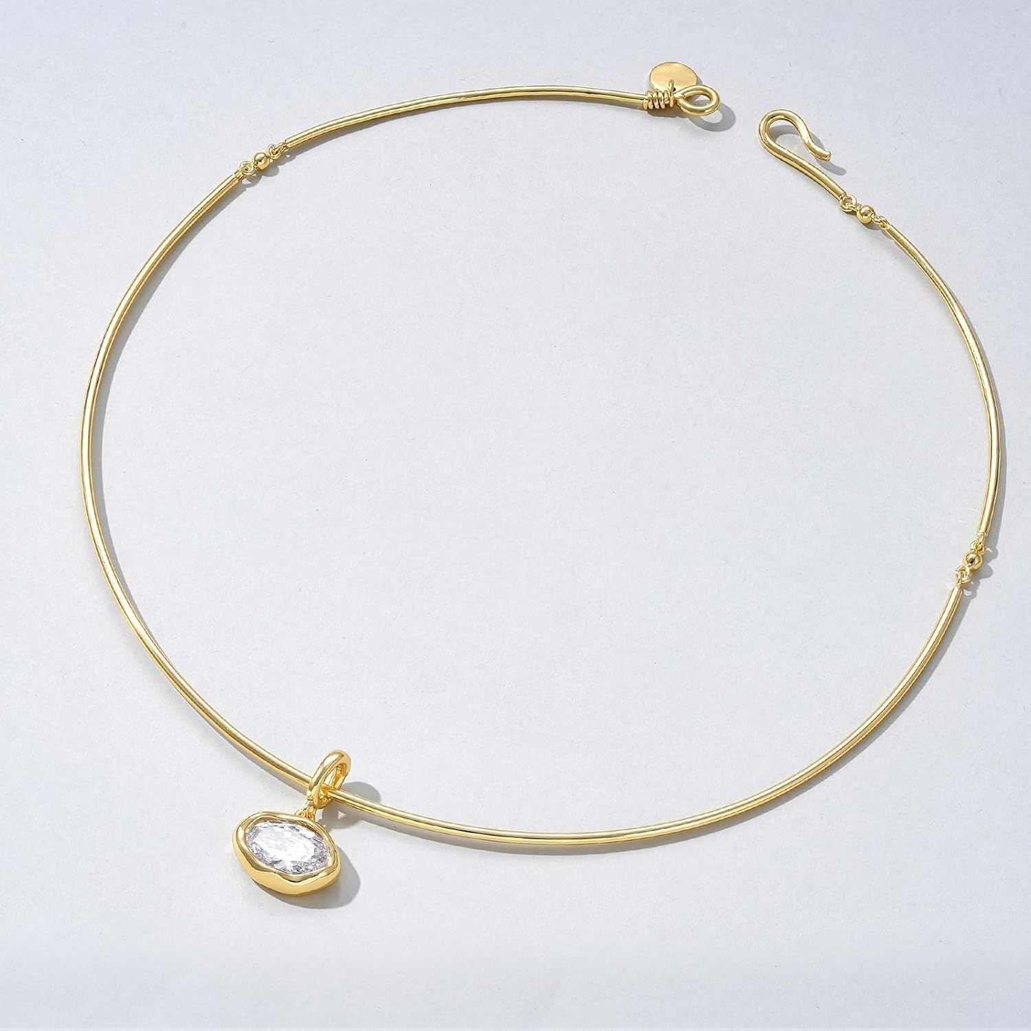 image:imageKissYan Gold Wire Collar Choker Necklace for Women with CZ PendantOval