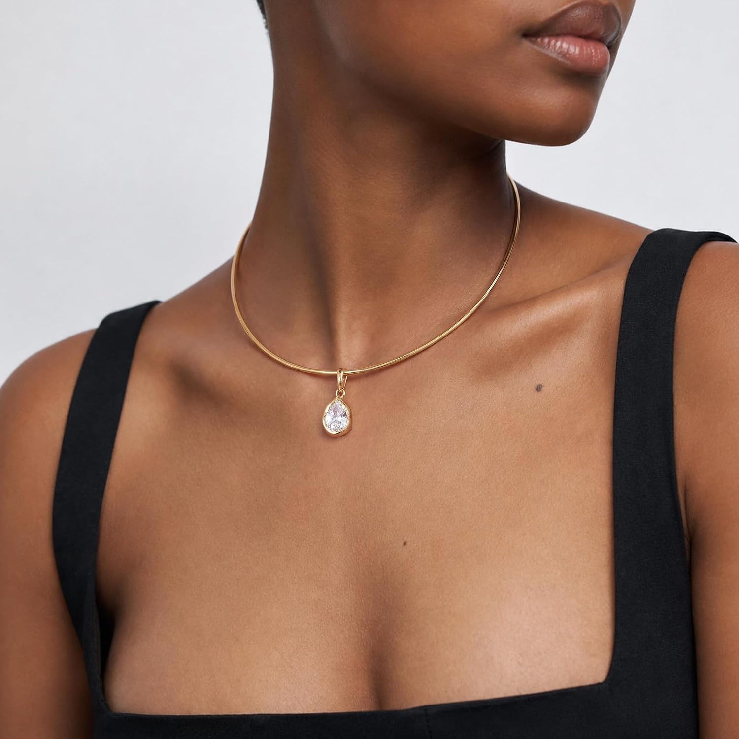 image:imageKissYan Gold Wire Collar Choker Necklace for Women with CZ PendantPear